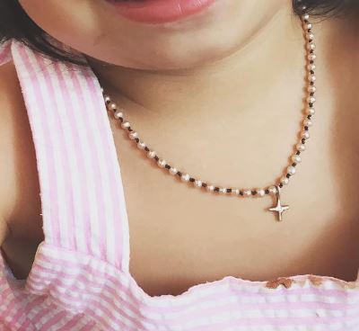 Pearl & Diamond Cross Baby Necklace