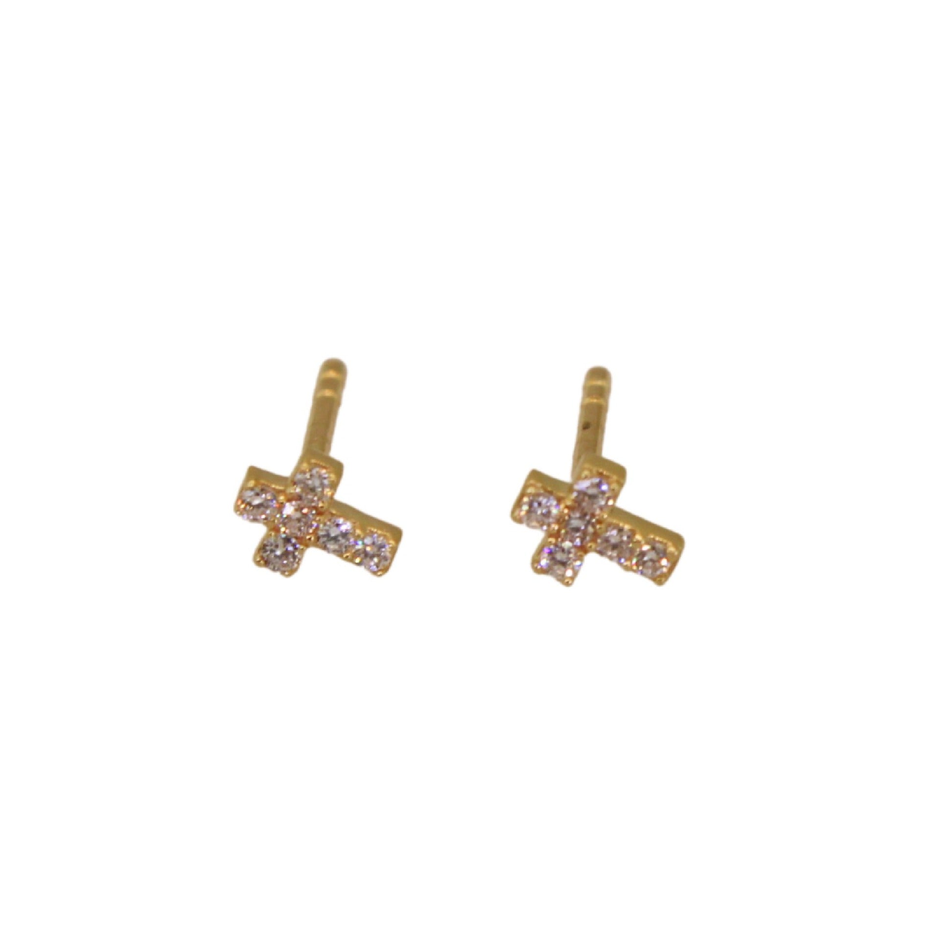 Gold Pave Diamond Cross Studs