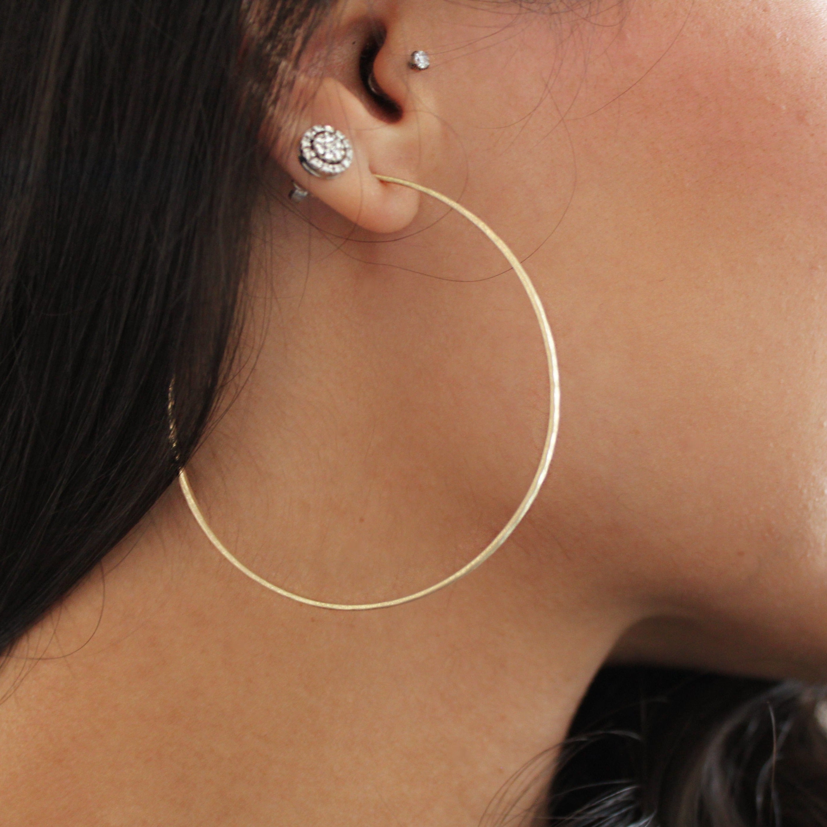 gold hoops. textured, hammered. Big gold hoops 14K gold