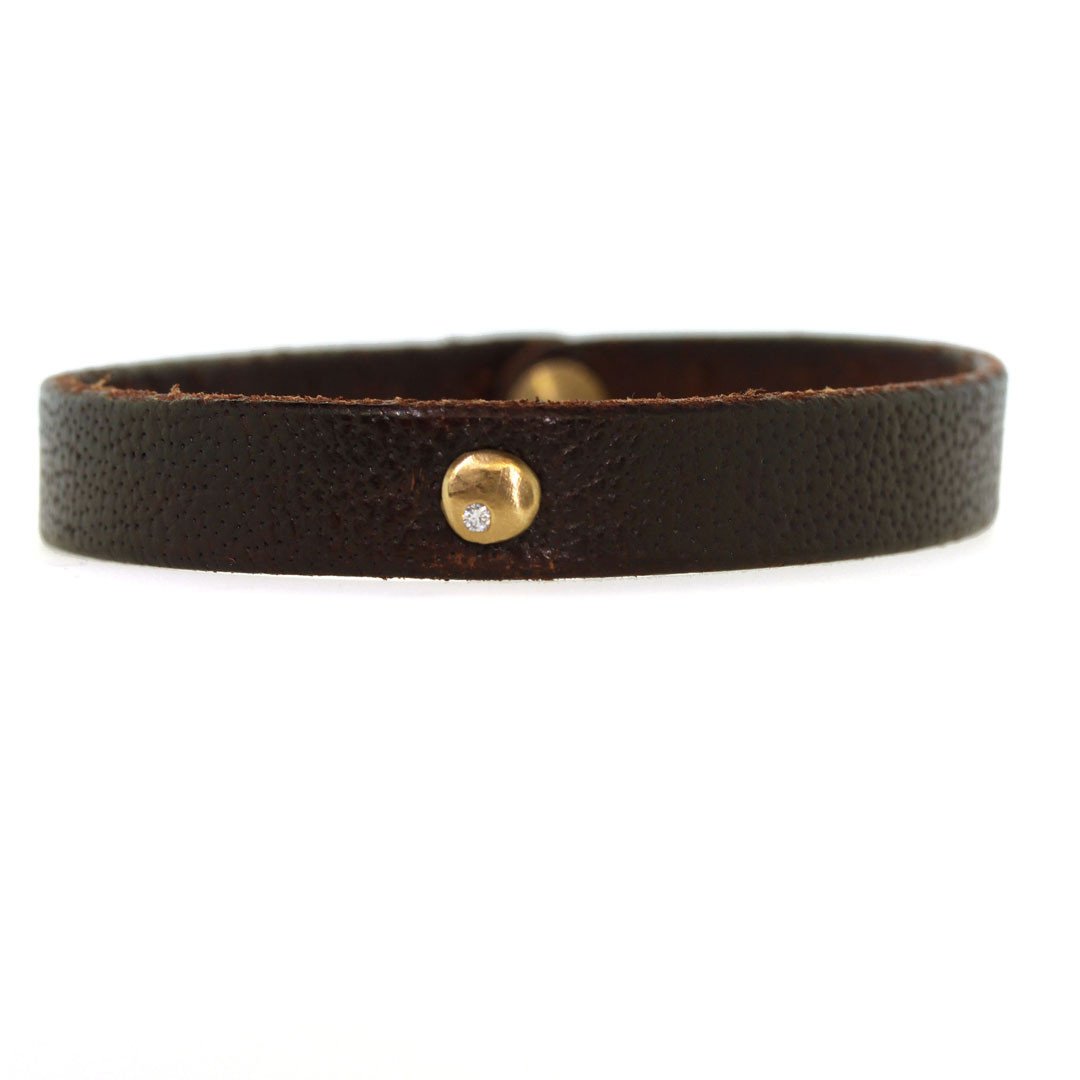 Gold Diamond Disc Leather Bracelet - Rebecca Lankford Designs - Houston, TX