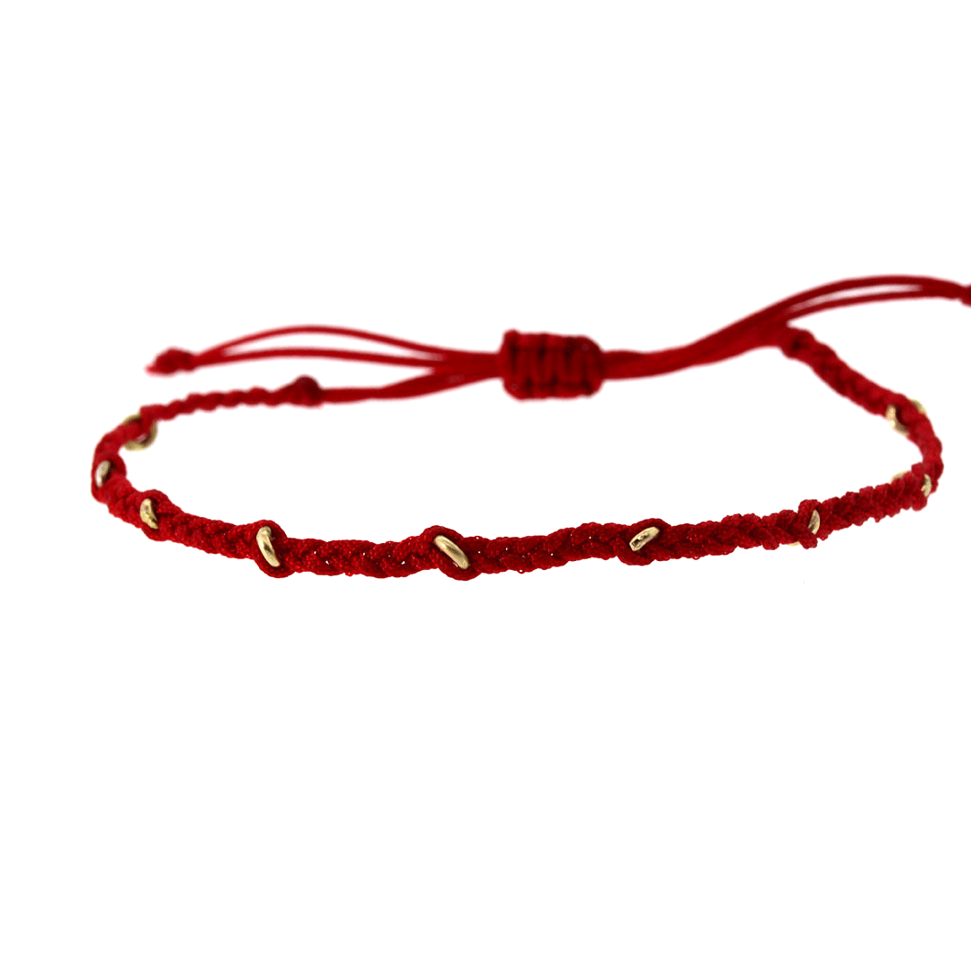 Red Macrame and Gold Ring Bracelet - Red Macrame Bracelet - Rebecca Lankford Designs