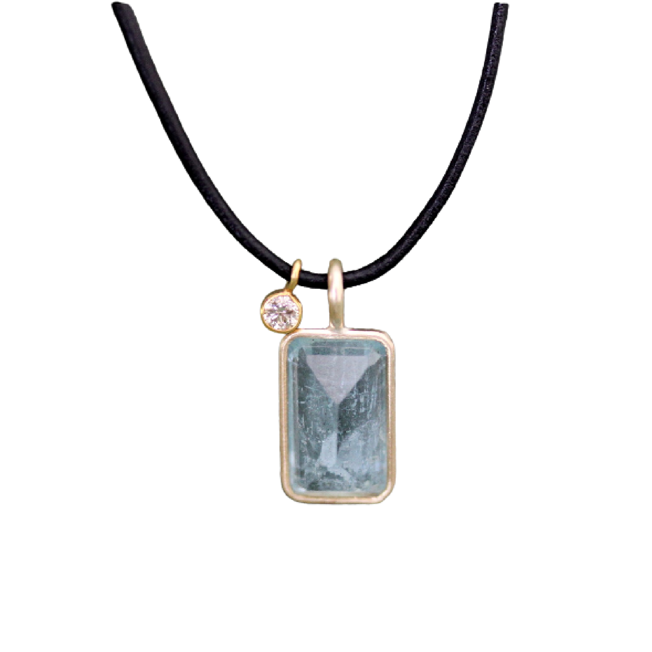 Aquamarine & Diamond Leather Necklace