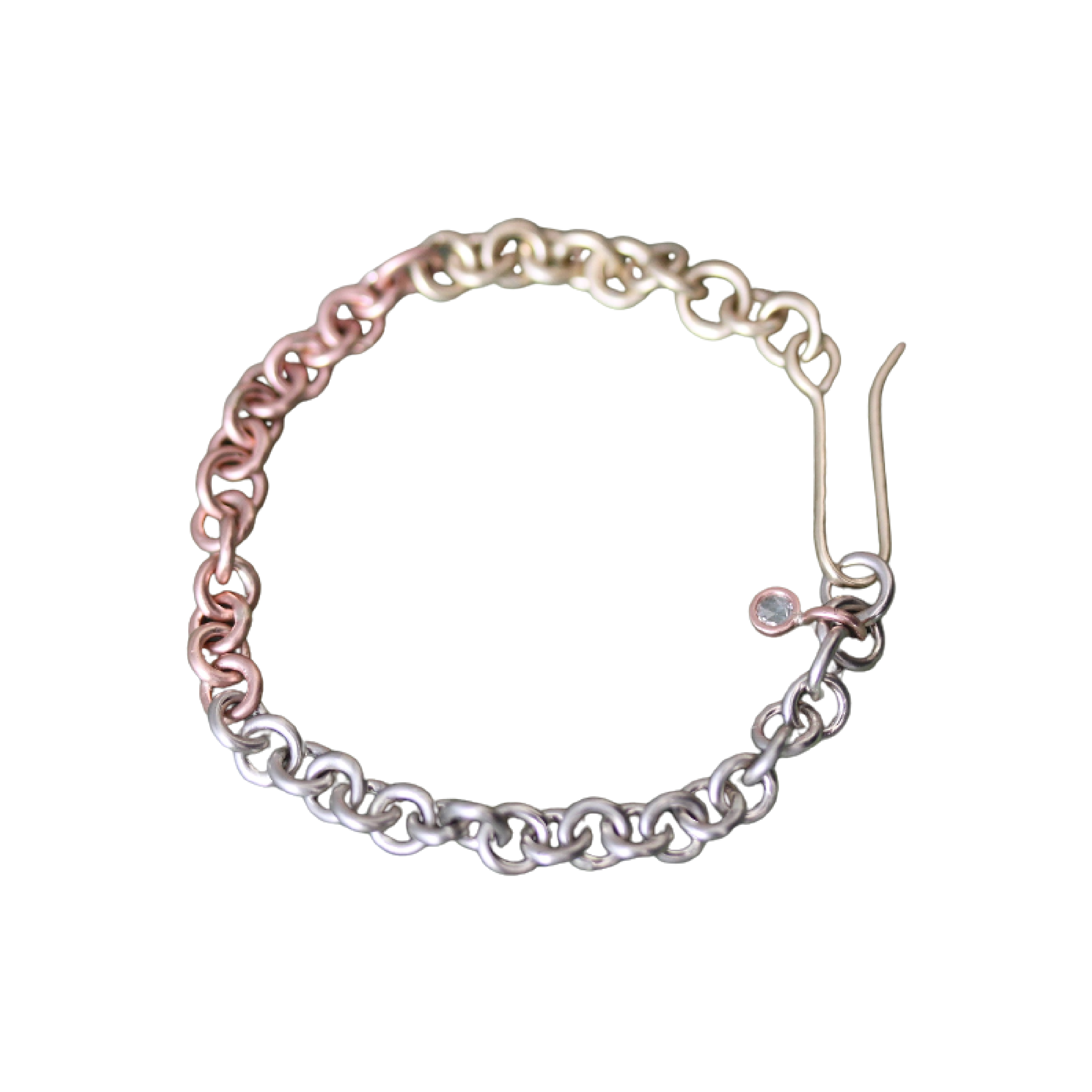 Tricolor Link Bracelet with Rose Cut Diamond Dangle