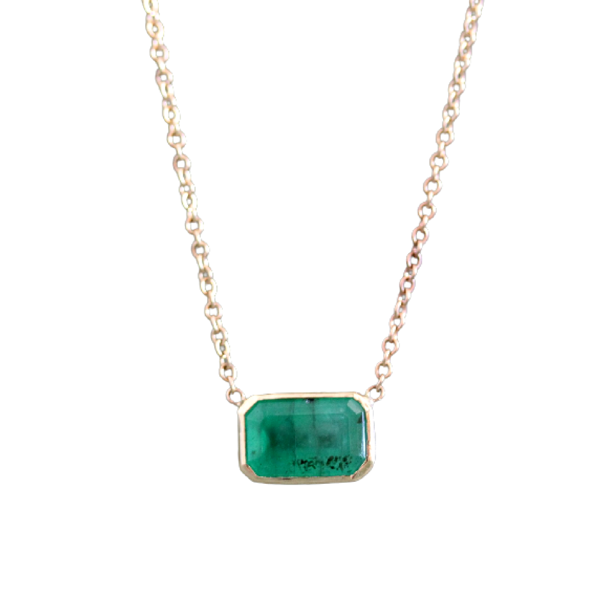 Bezel Set Emerald Necklace