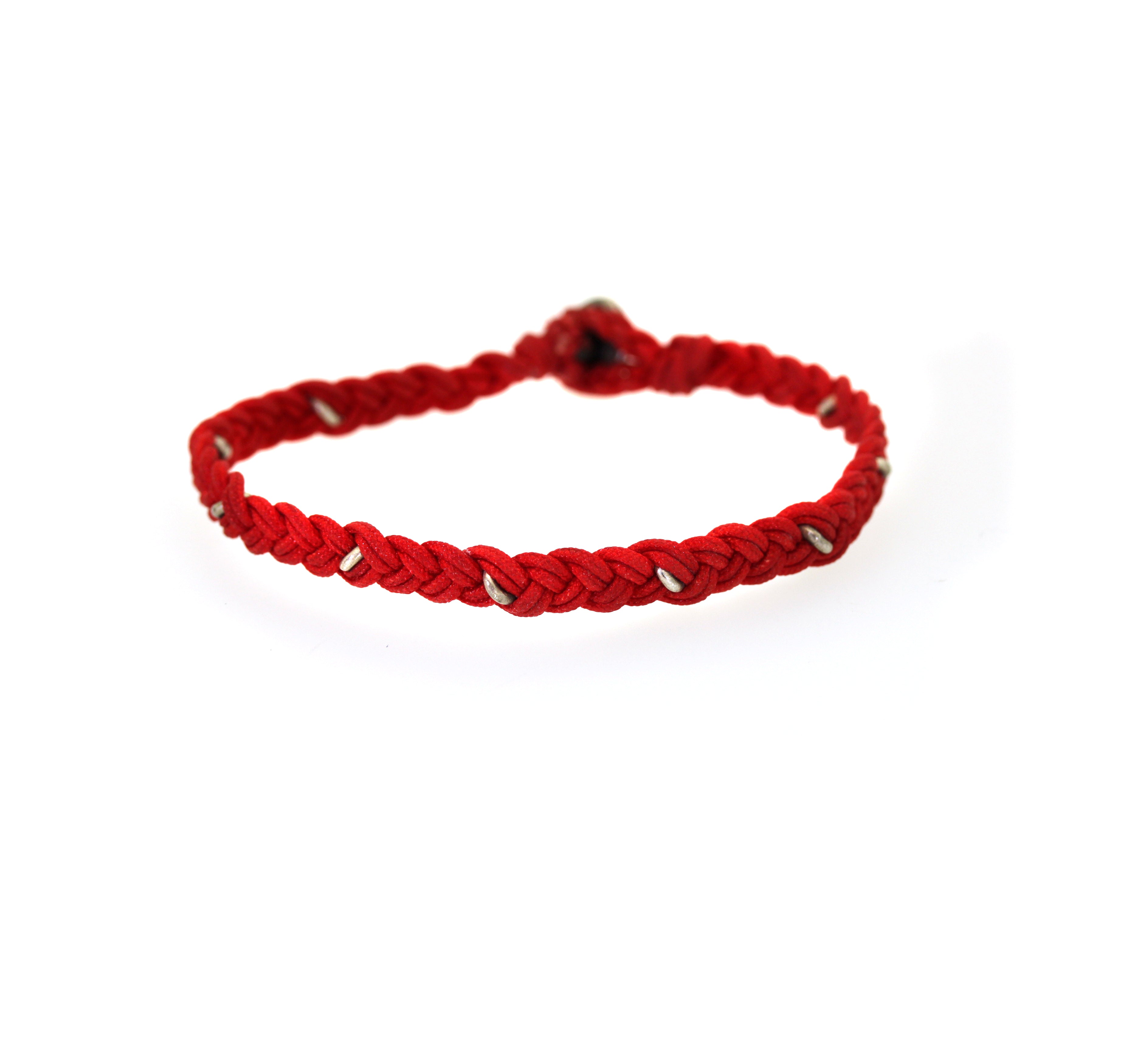 Thick Red Macrame & Silver Ring Bracelet