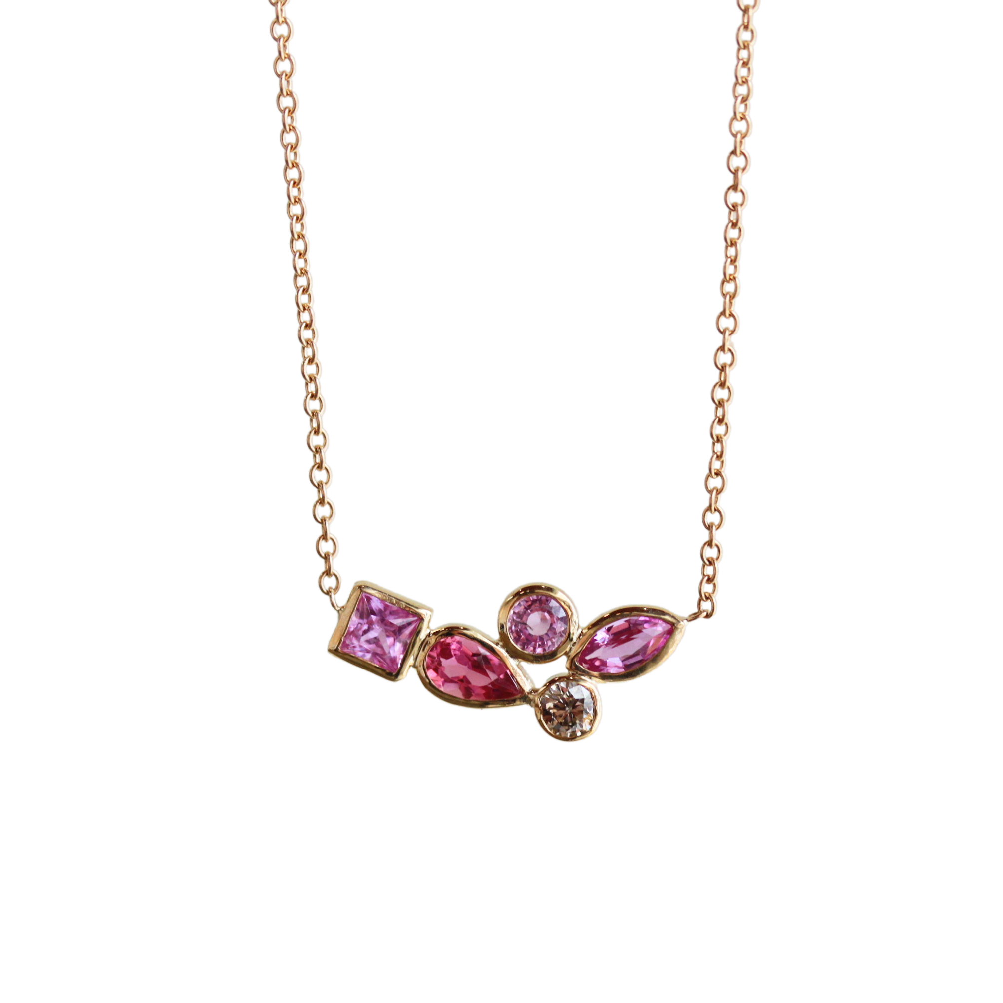 Pink Sapphire & Diamond Cluster Necklace