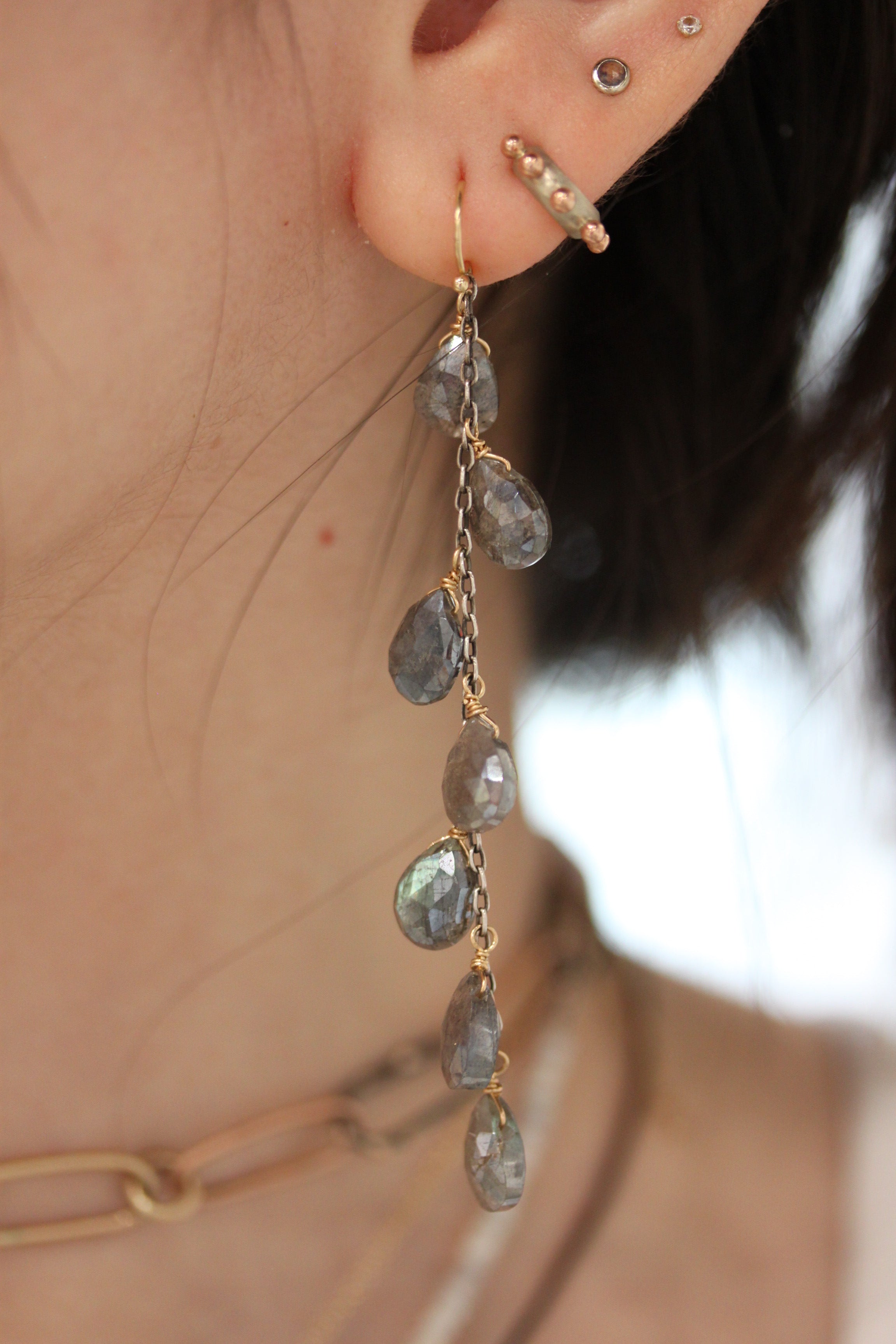 Seven Drop Gemstone Dangle Earrings