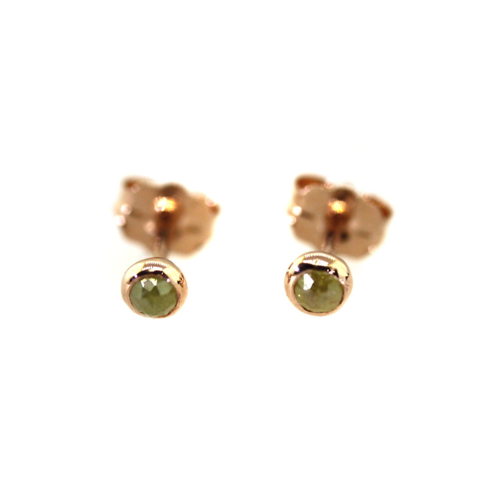 Bezel Set Rose Cut Raw Diamond Studs