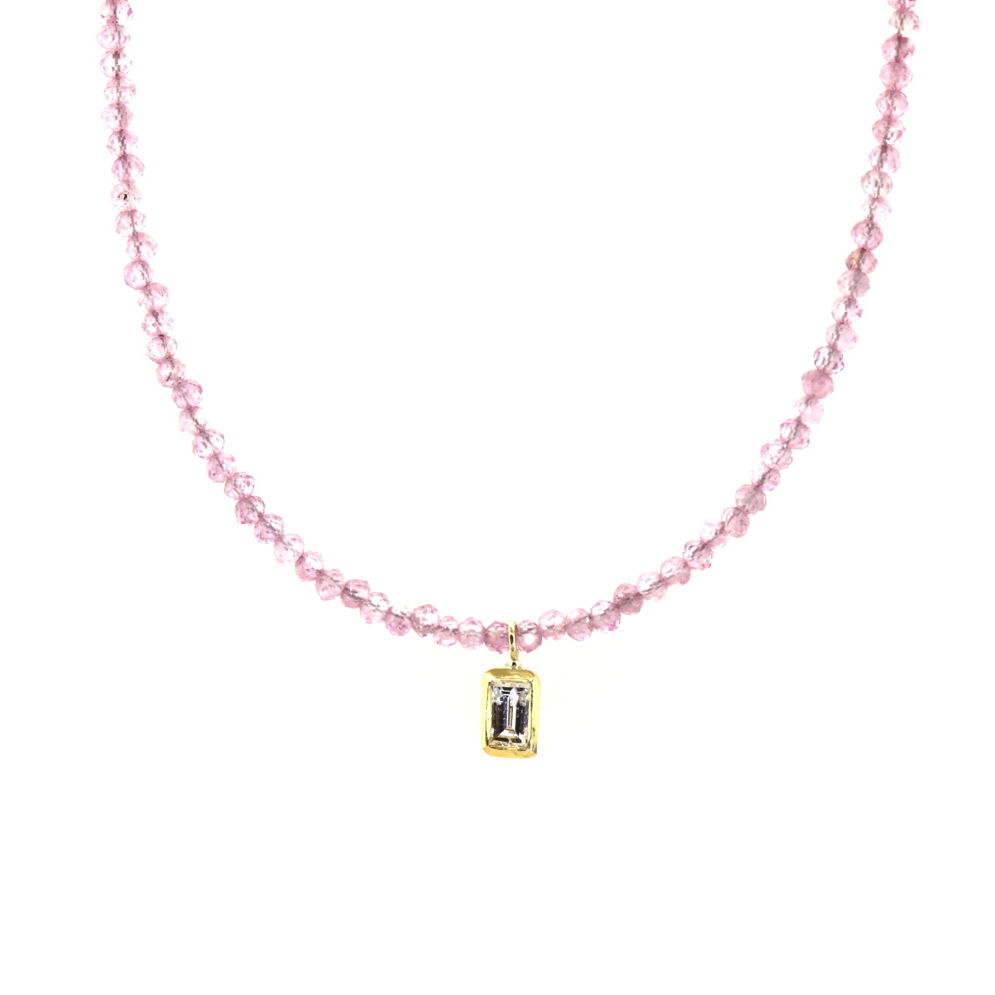 Pink Sapphire and Baguette Pendant Necklace