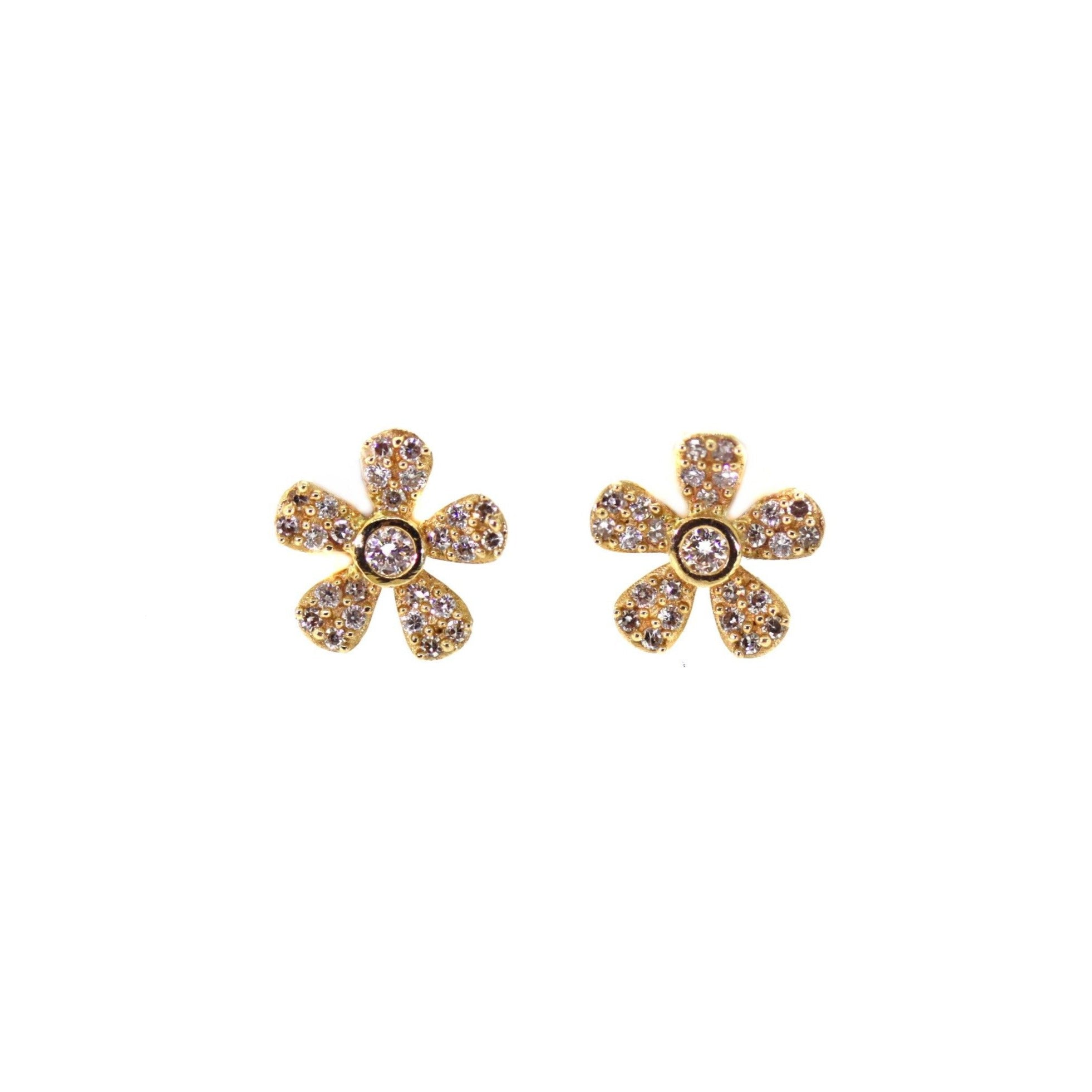 Gold Pave Diamond Flower Studs