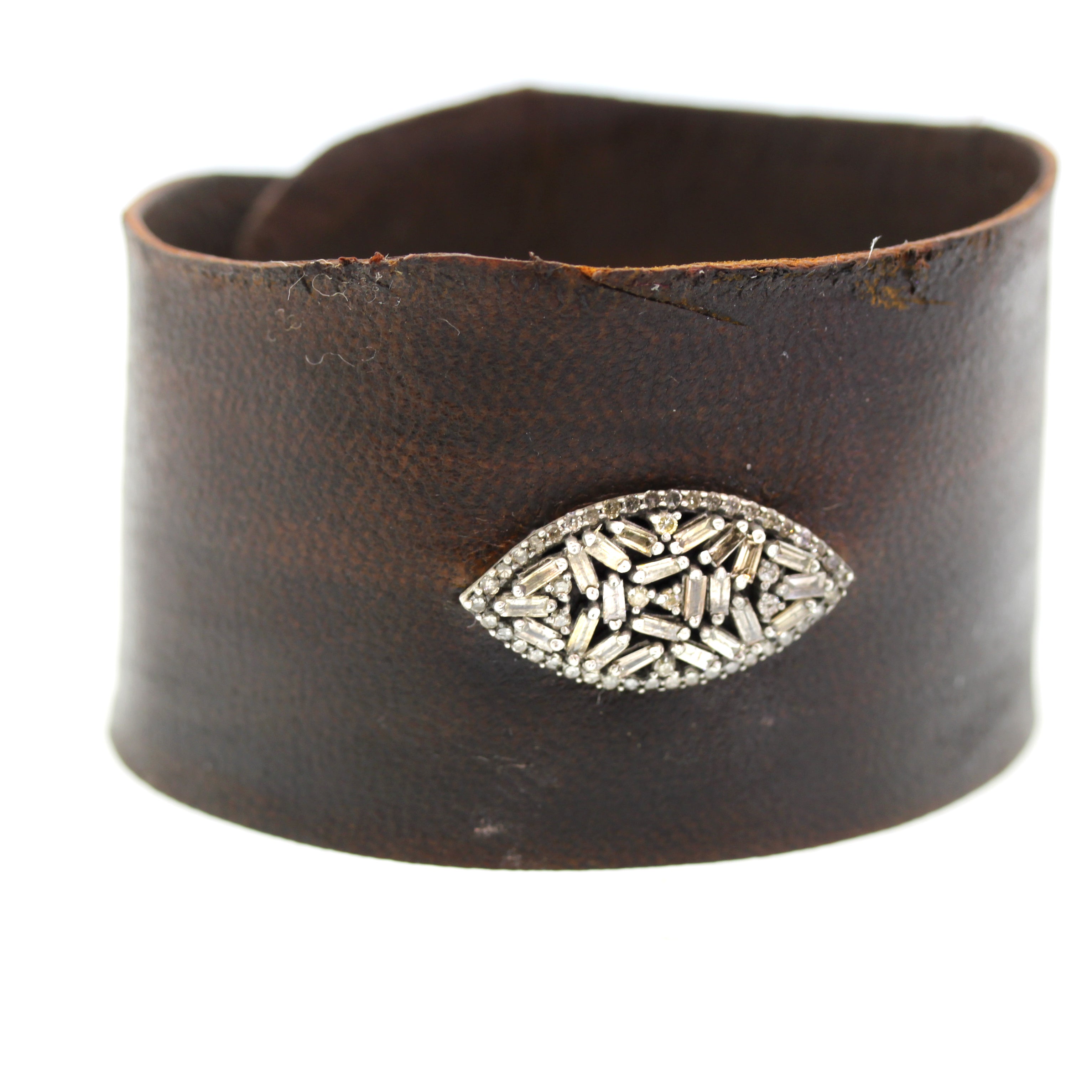 Baguette Diamond Leather Cuff Bracelet