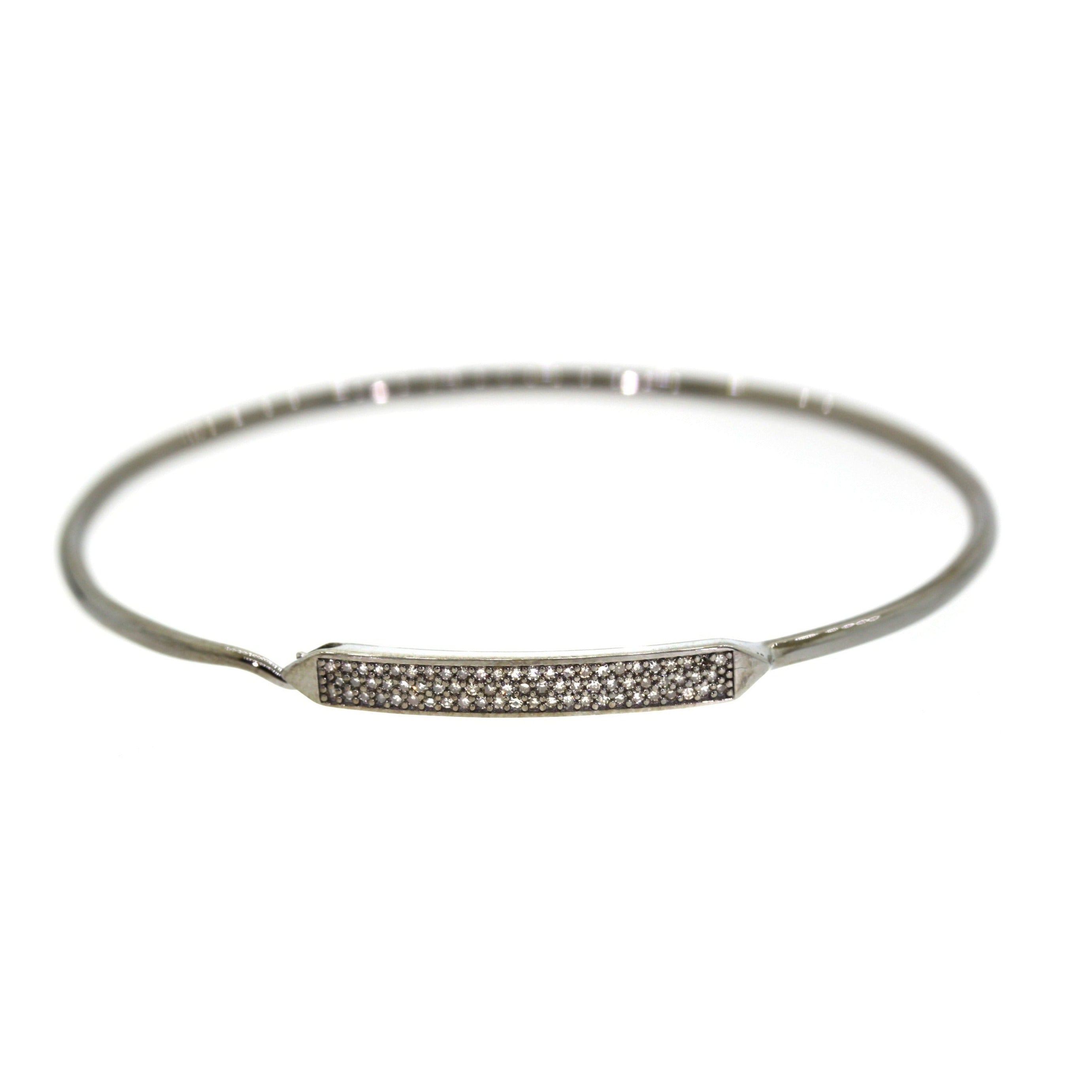 3 Row Pave Diamond Silver Bar Bracelet