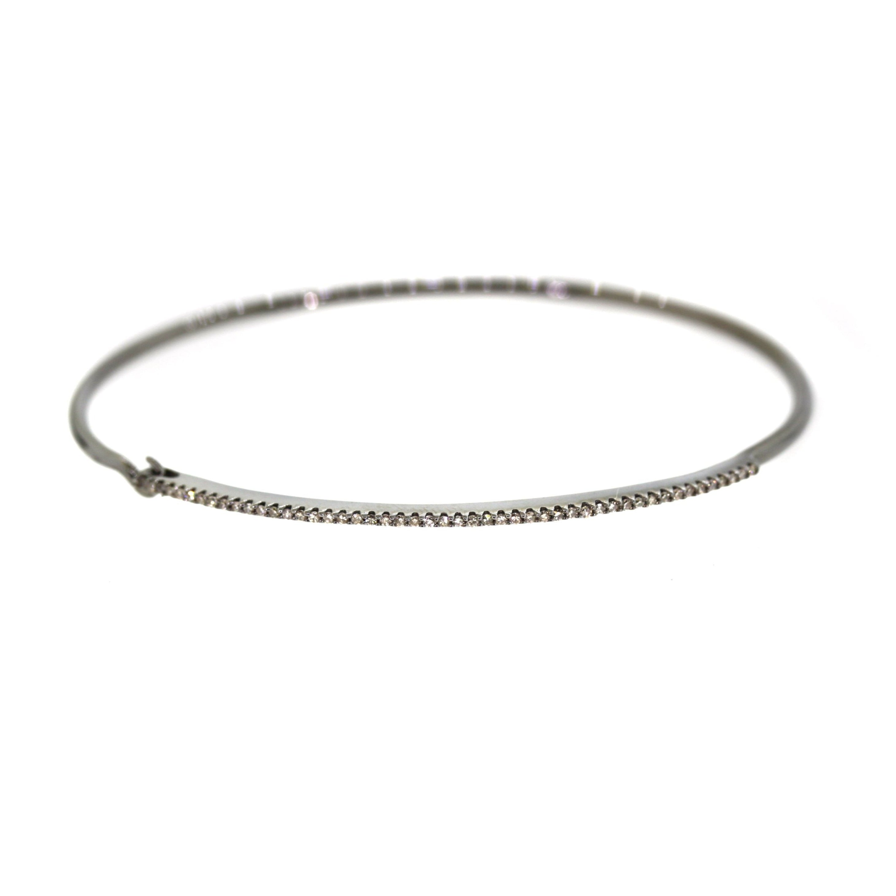 Single Row Pave Diamond Silver Bar Bracelet