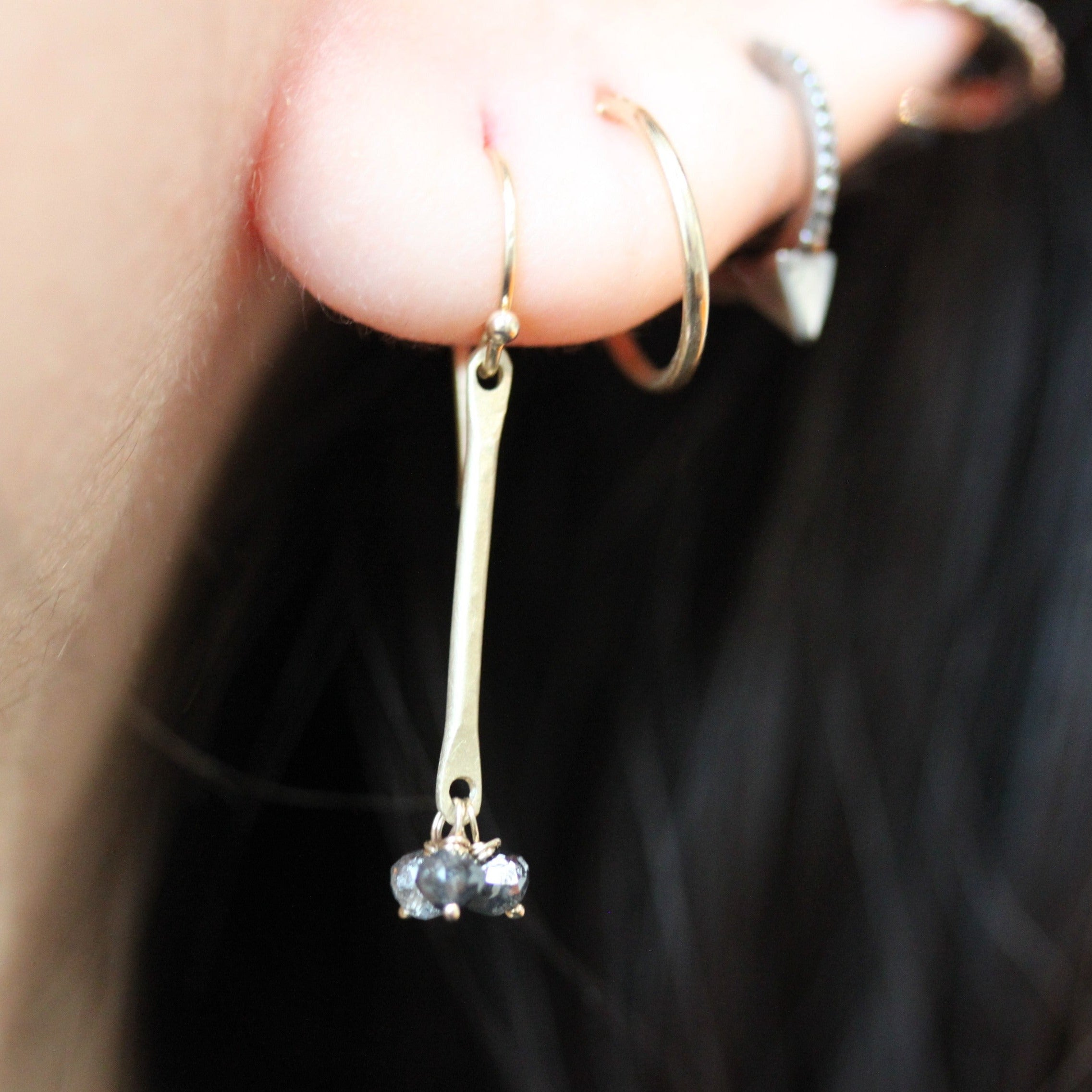 Gold Salt & Pepper Dangle Bar Earrings