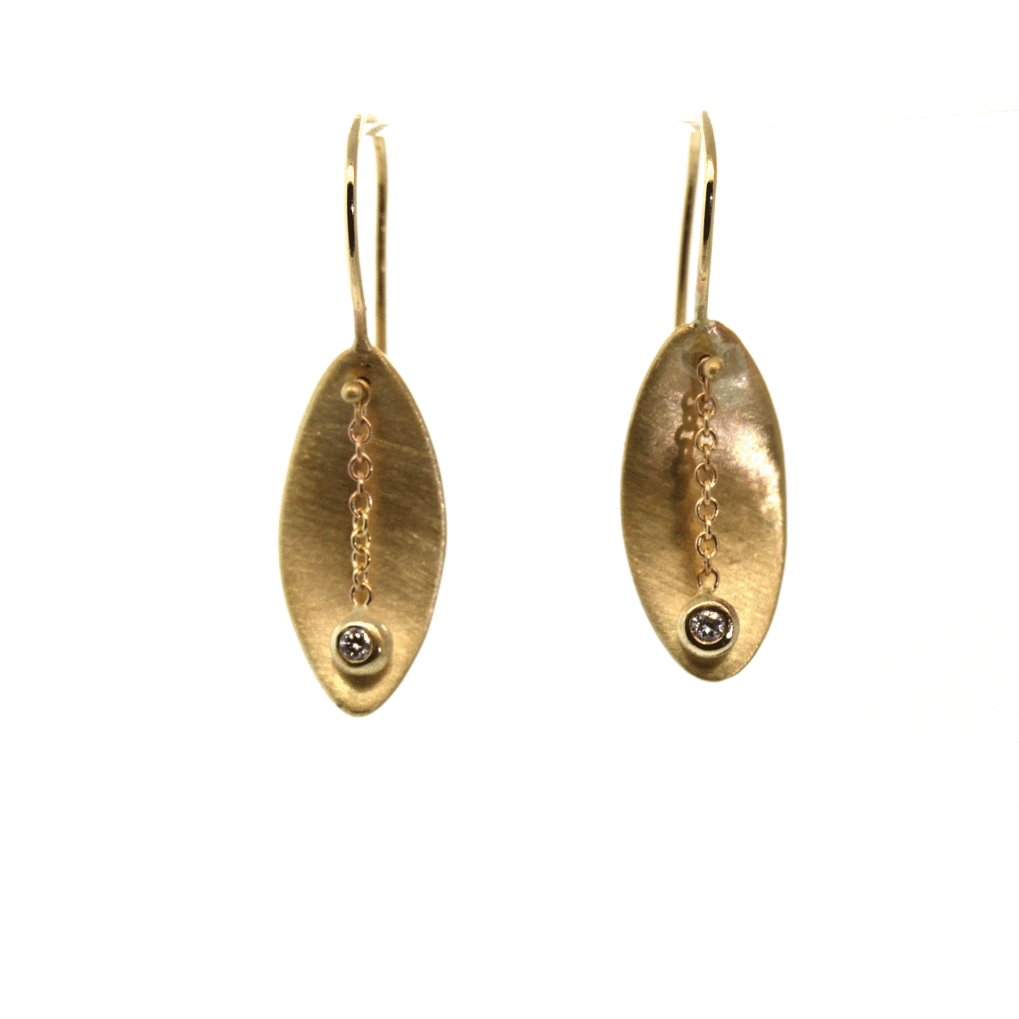 Gold Oval & Diamond Earrings - Gold Dangle Earrings - Rebecca Lankford Designs