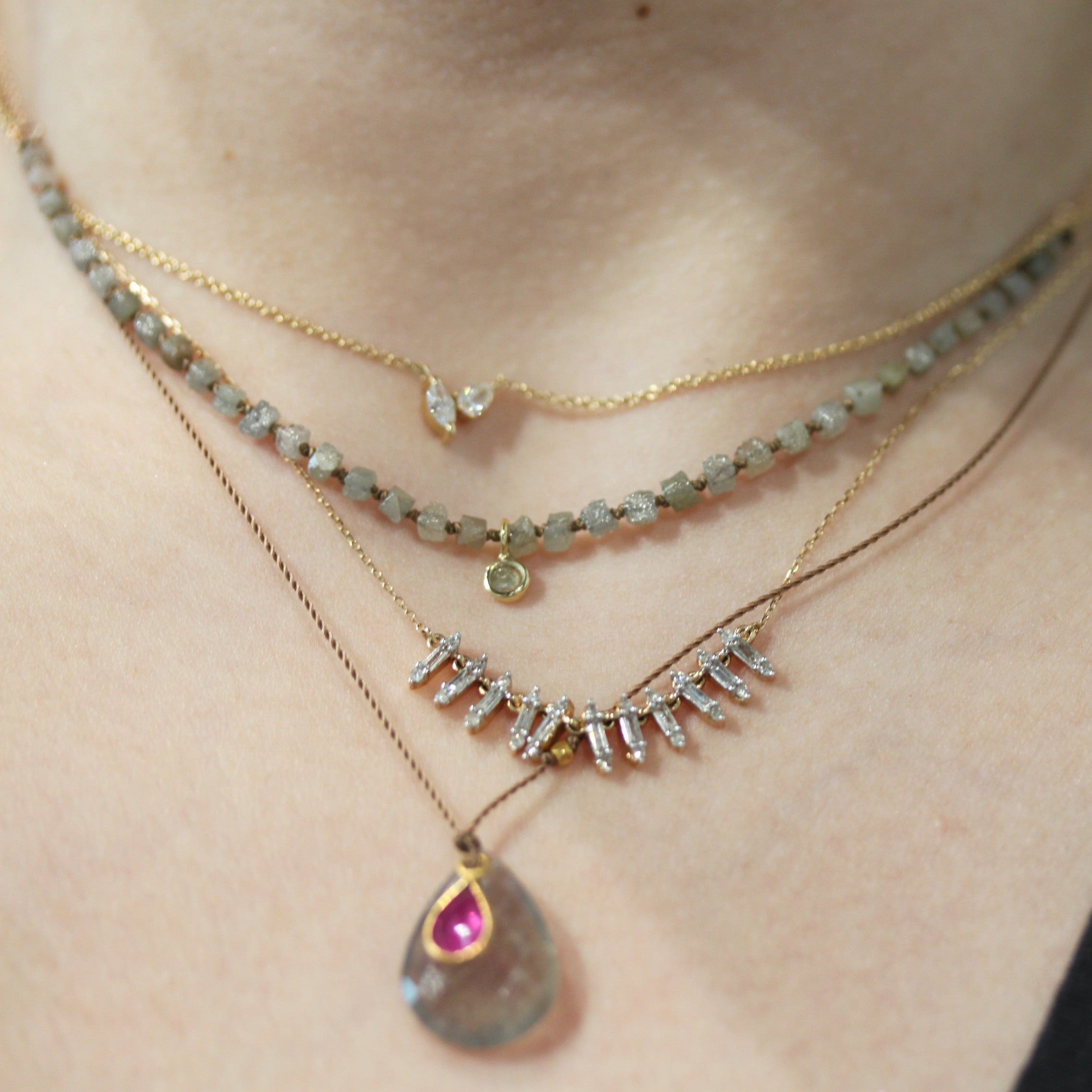 Mystic Labradorite & Ruby Nylon Necklace