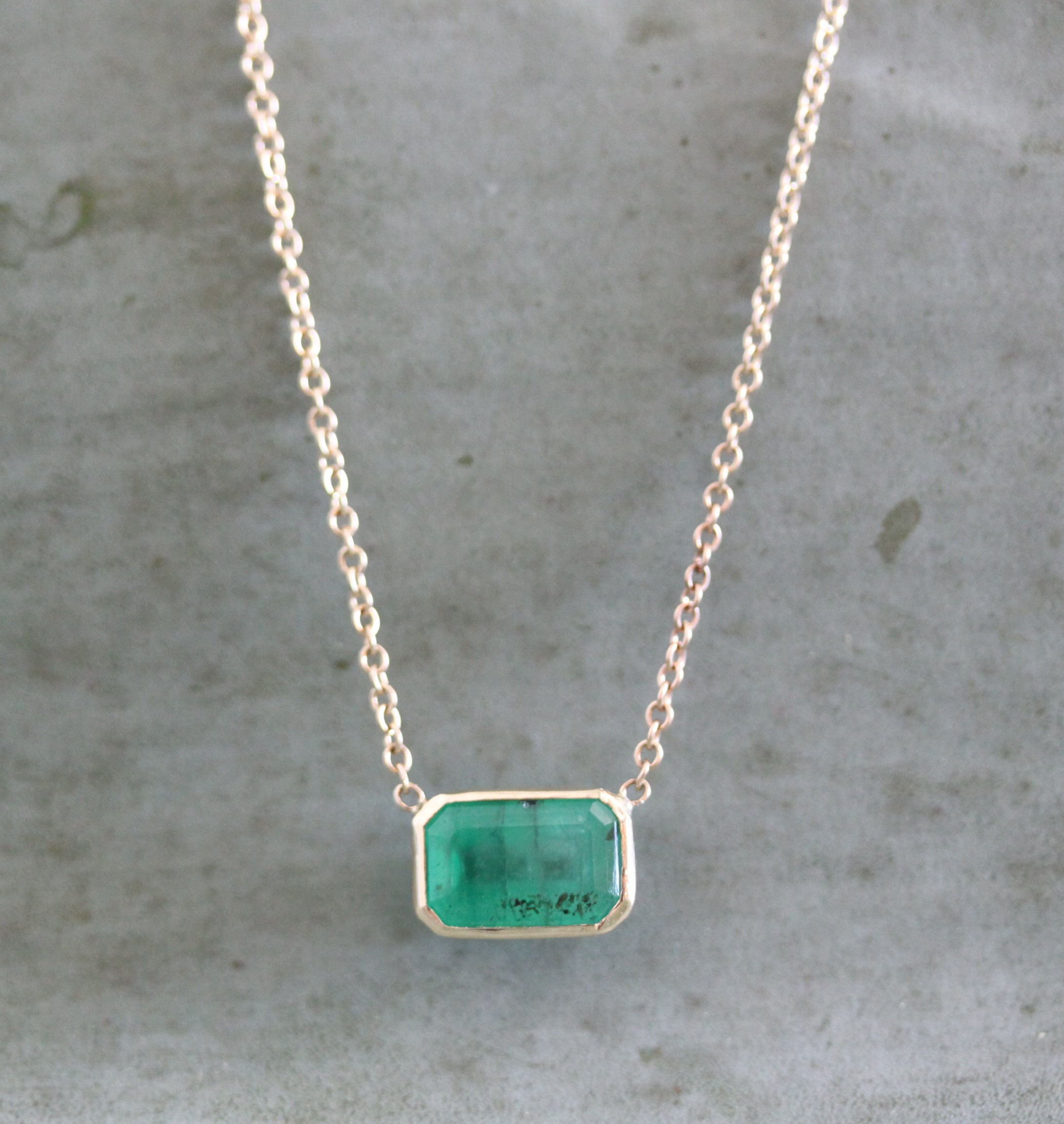 Bezel Set Emerald Necklace