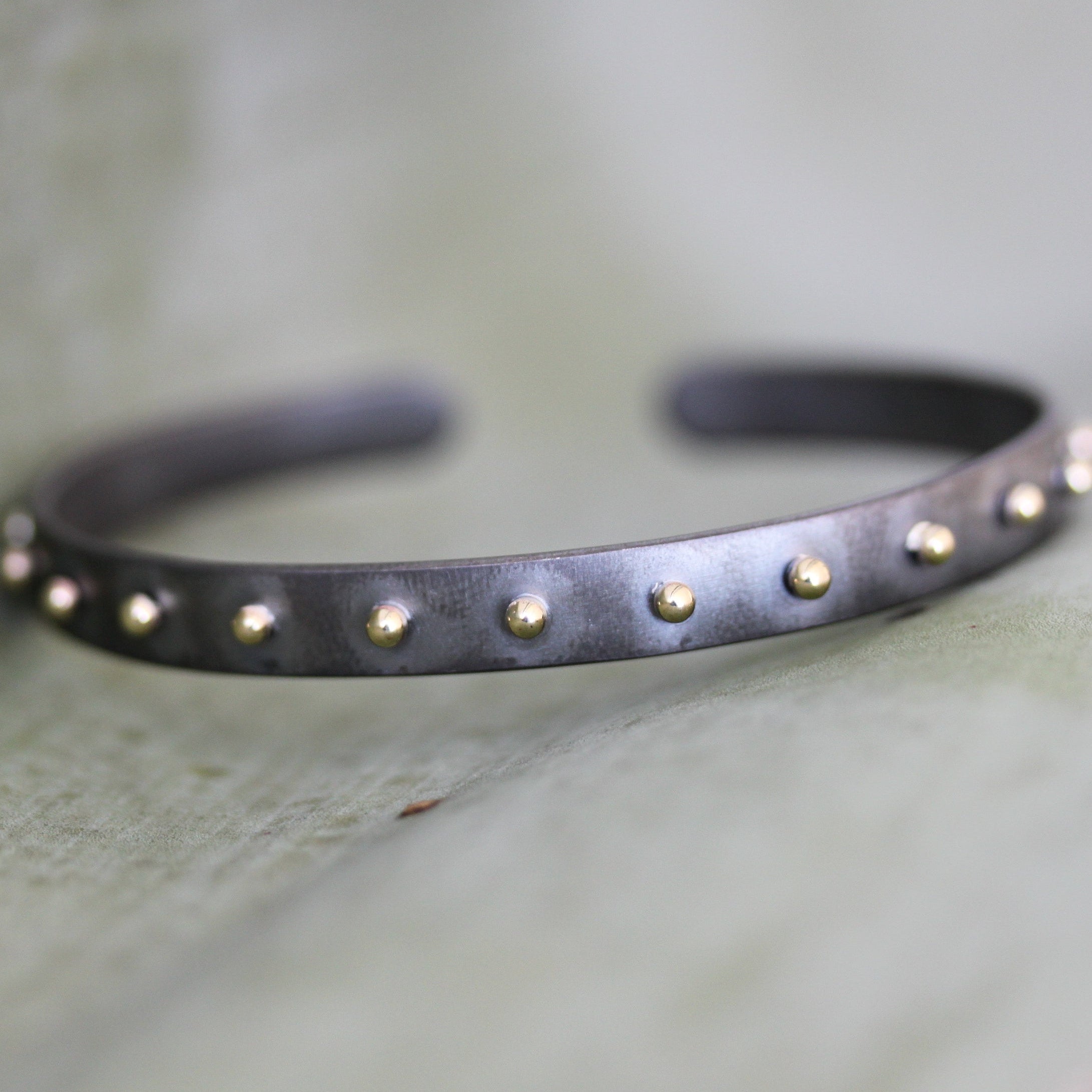 Rhodium Plated Yellow Gold Studded Cuff Bracelet