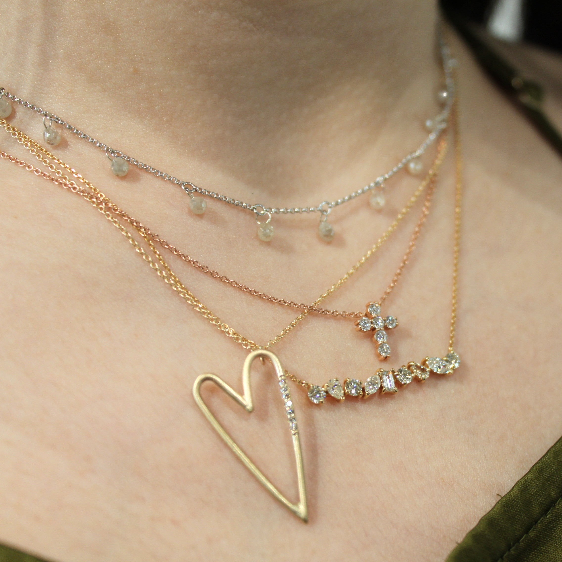 Light Colored Raw Diamond Briolette Dangle Necklace