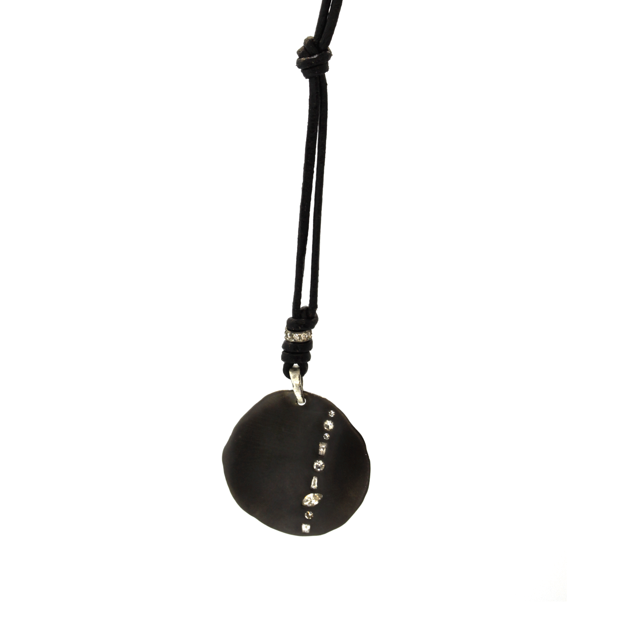 Leather & Diamond Disc Necklace - Leather Jewelry - Rebecca Lankford Designs