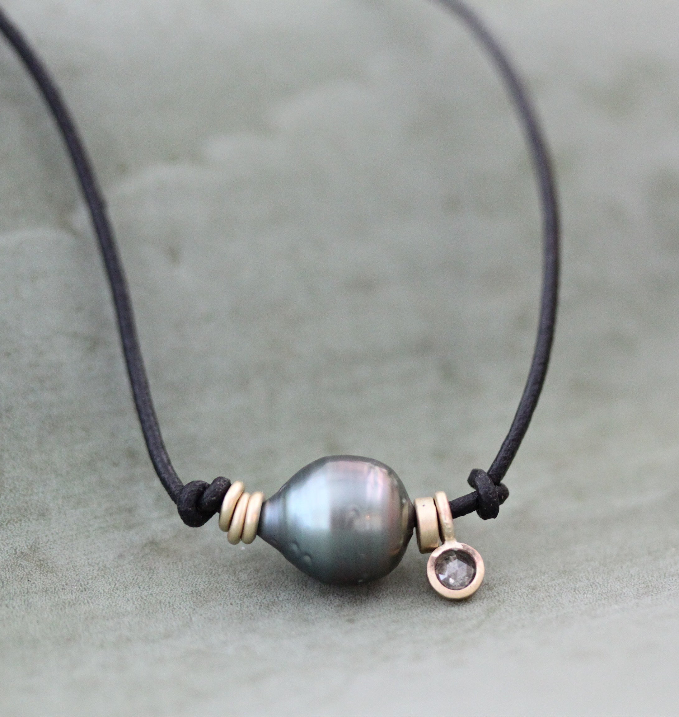 Tahitian Pearl Leather Charm Necklace