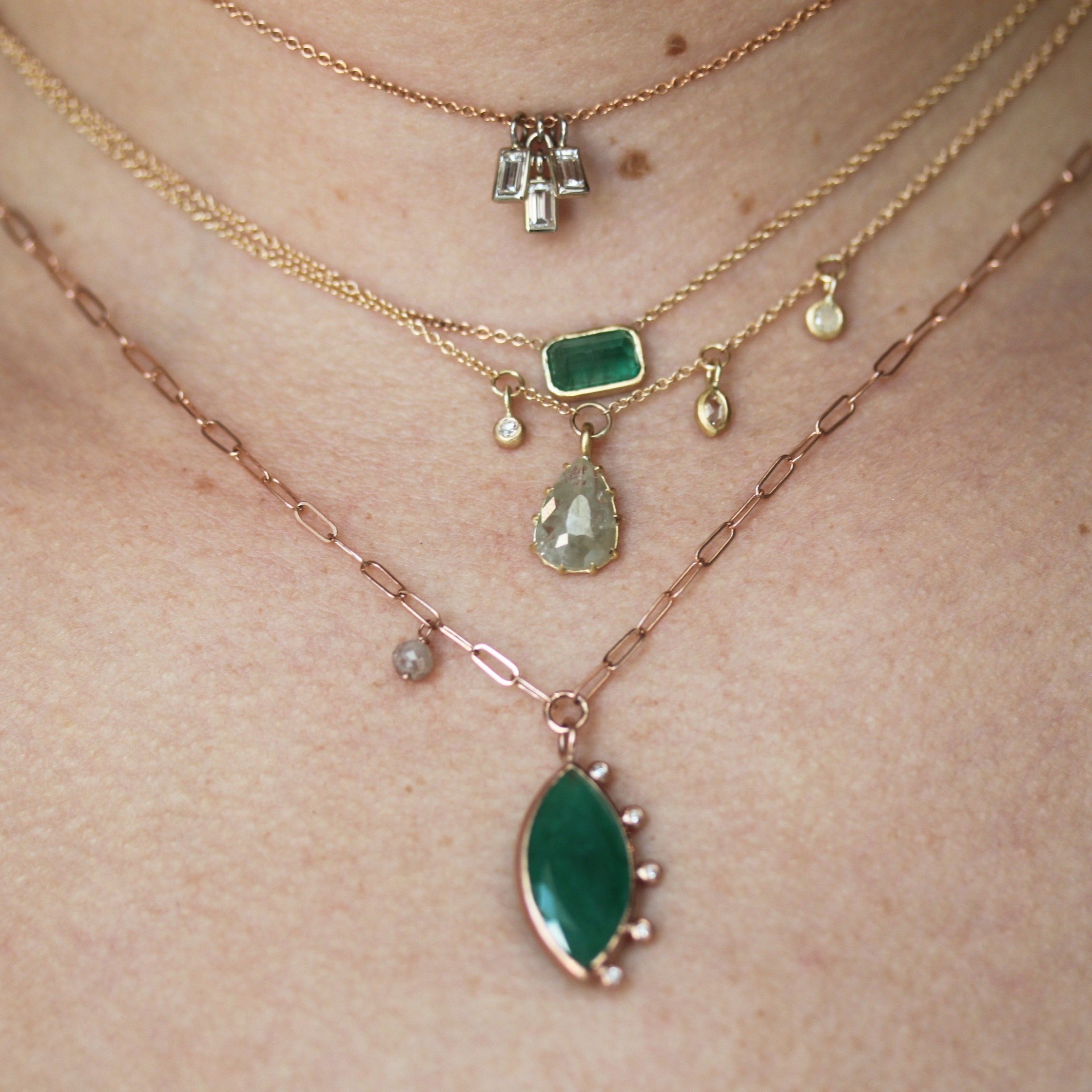 Bezel set Emerald Necklace