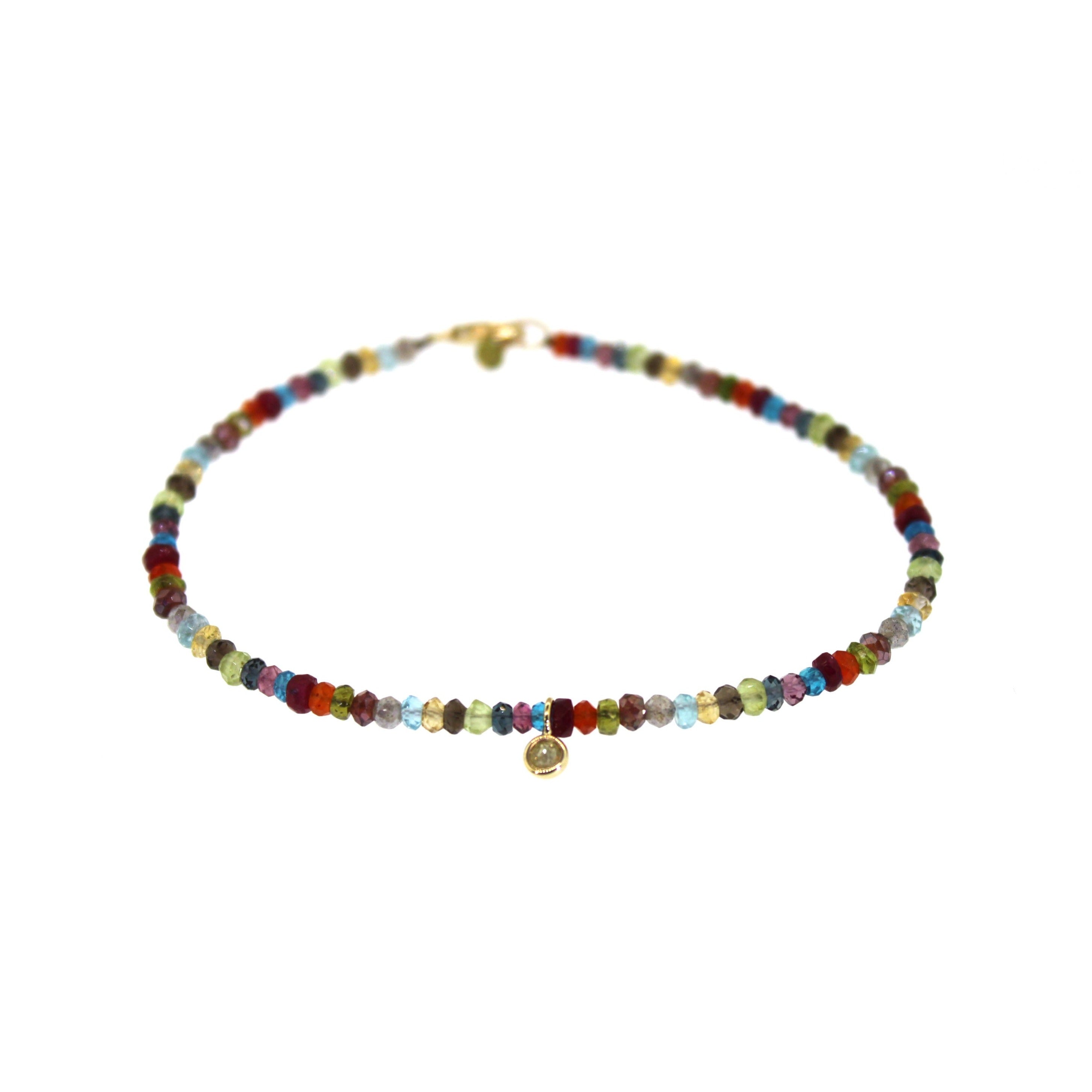 Multi Colored Gemstone & Champagne Diamond Bracelet