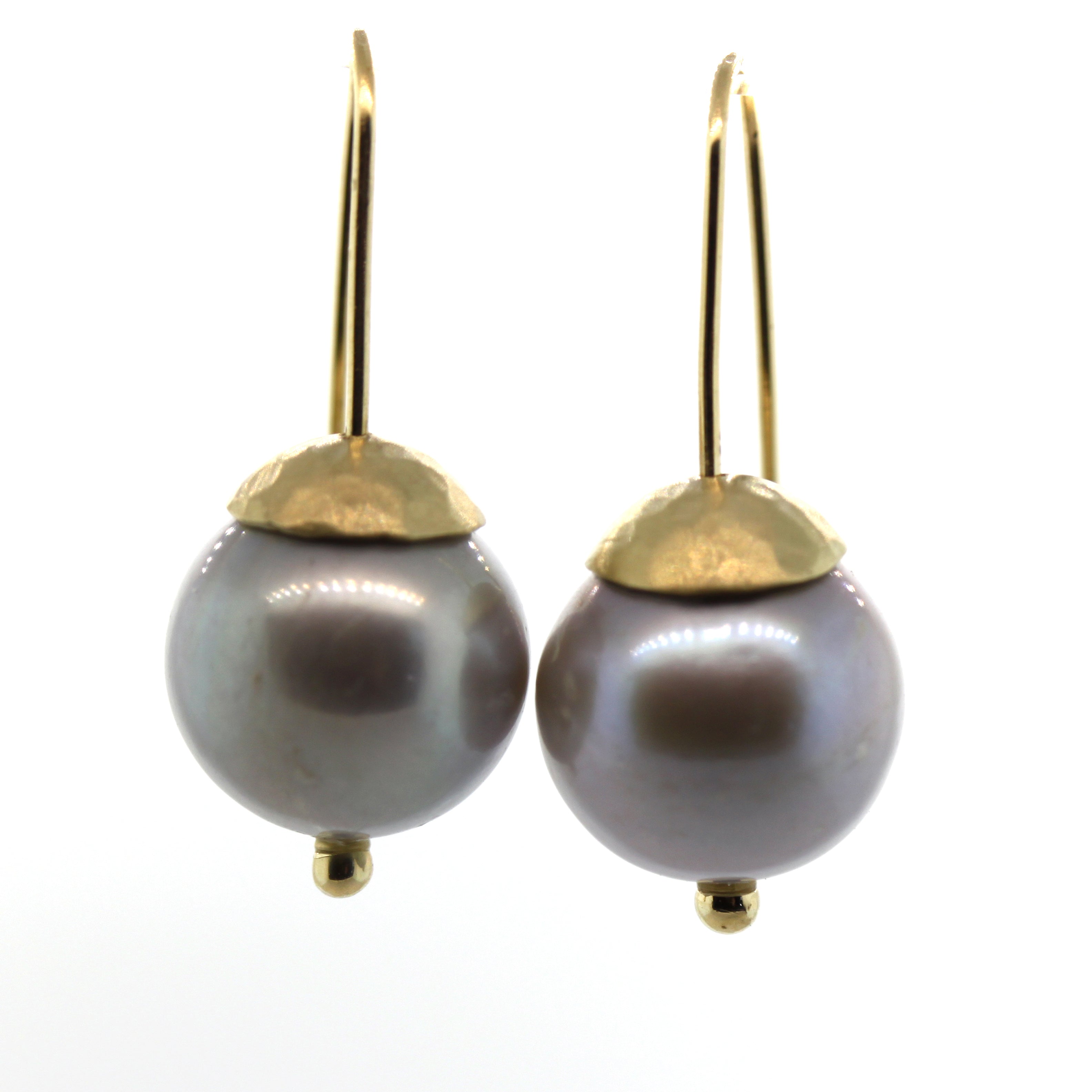 Grey pearl earrings handcrafted by Rebecca Lankford in Houston Heights, Houston, Texas
