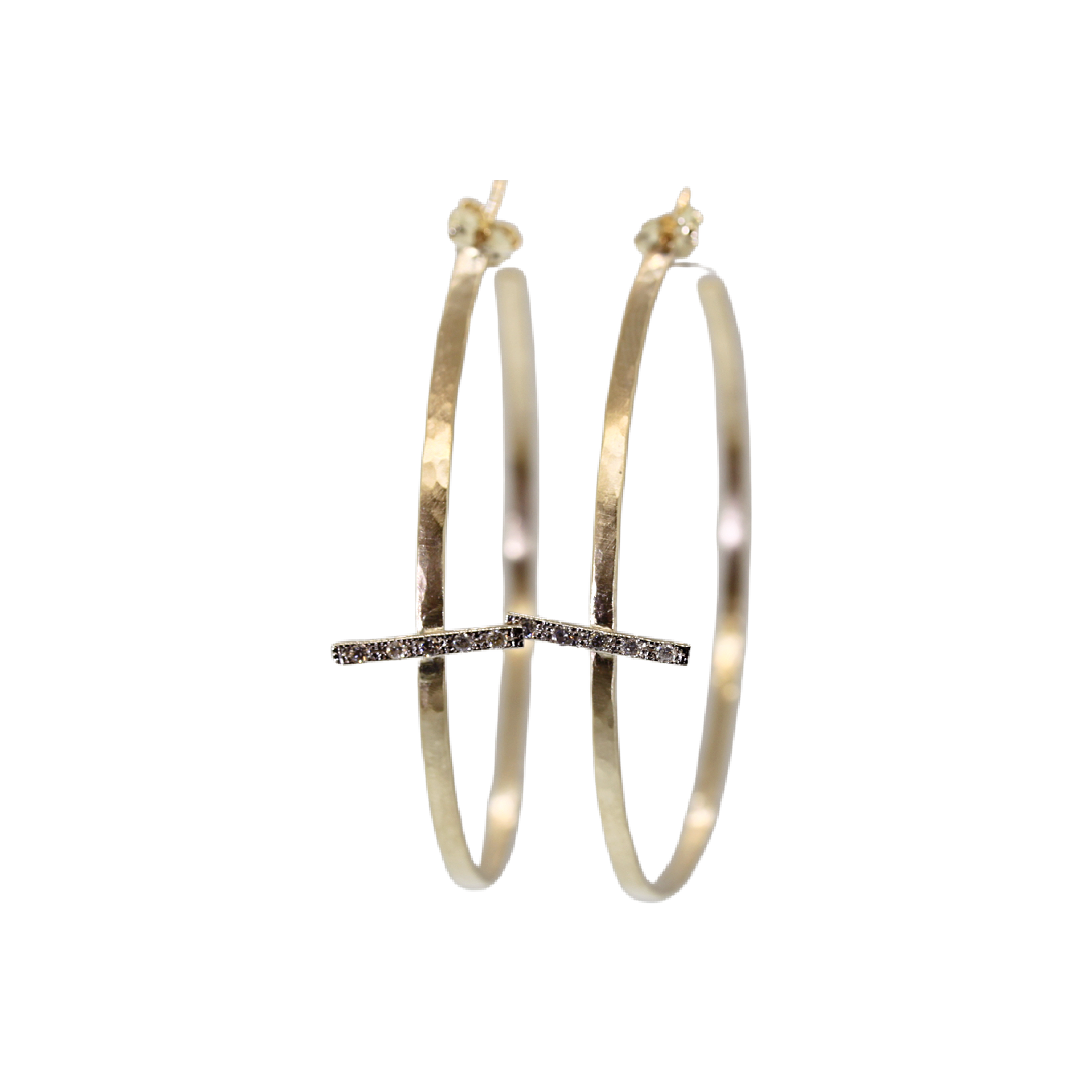 Yellow Gold Diamond Cross Big Hoop Earrings