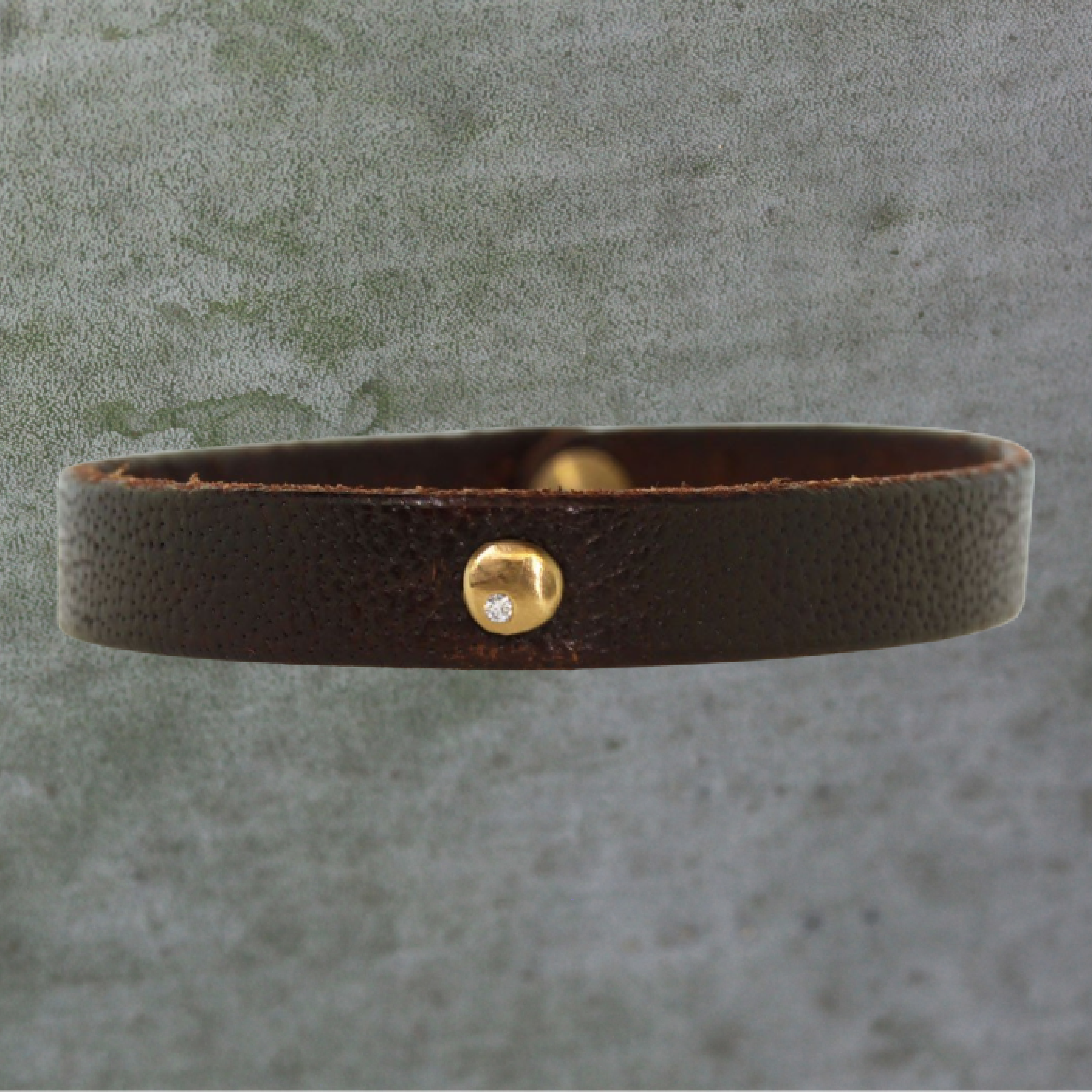 Gold Diamond Disc Leather Bracelet