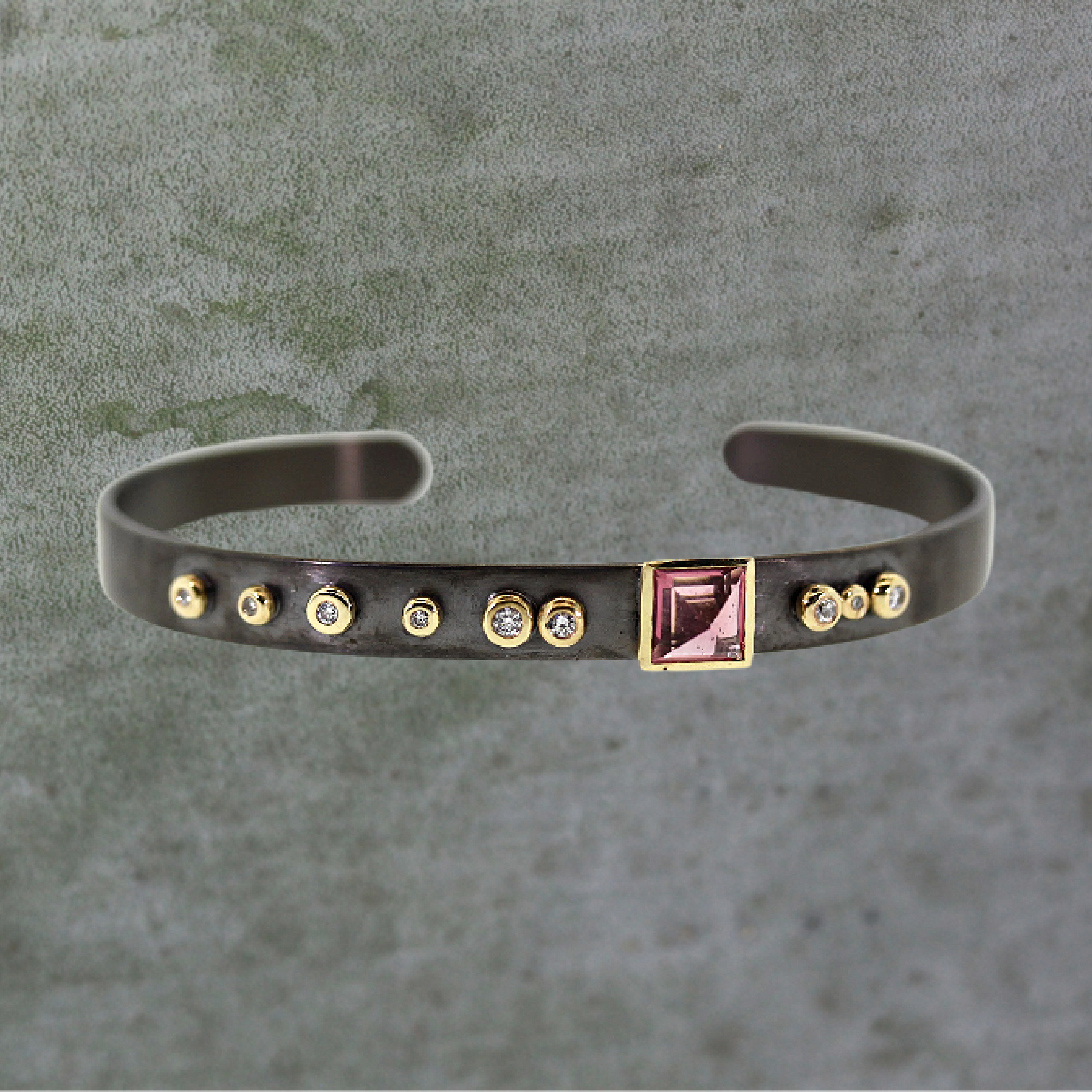 Diamond & Pink Garnet Cuff Bracelet