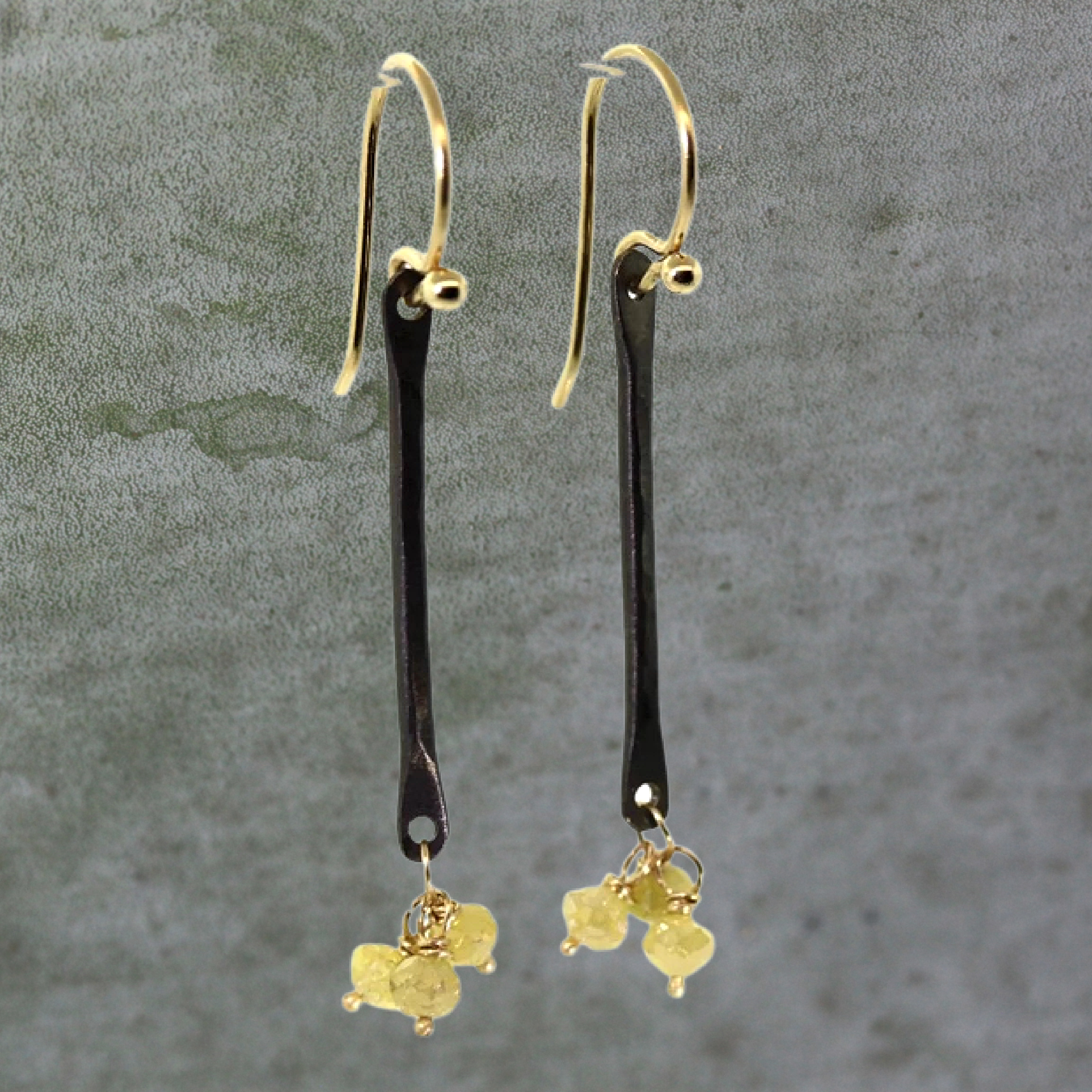 Yellow Raw Diamond Dangle & Bar Earrings