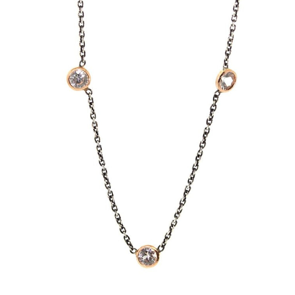 Silver & Rose Triple White Sapphire Necklace - Rebecca Lankford Designs