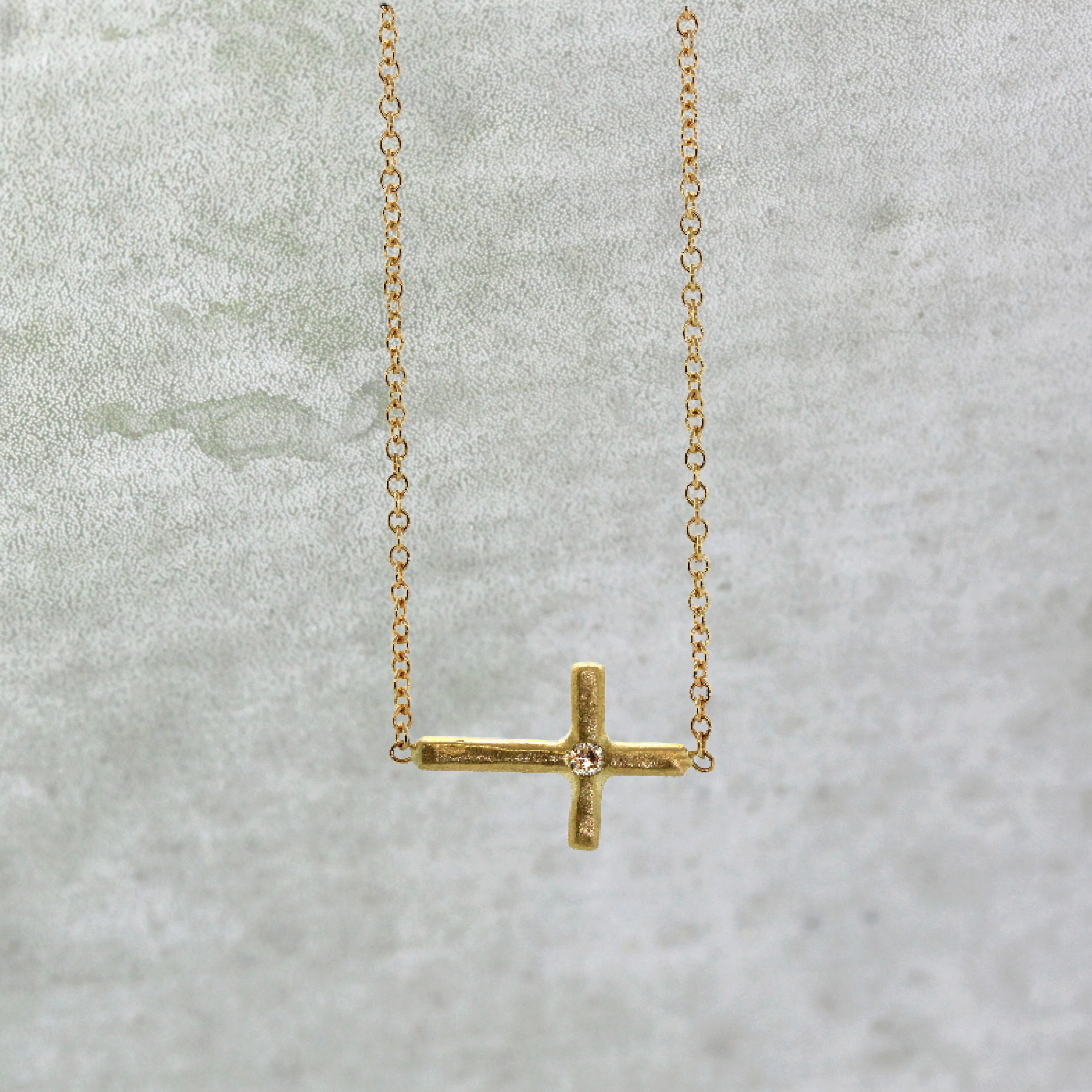 Sideways Cross & Diamond Necklace