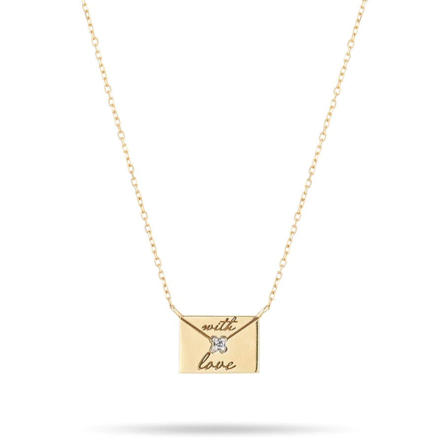 With Love Single Diamond Envelope Necklace