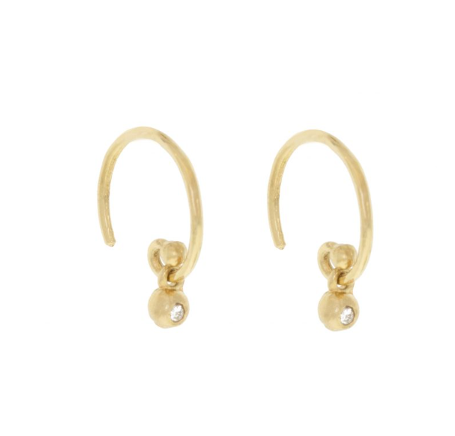 Small Diamond Dot Dangle Hoop Earrings
