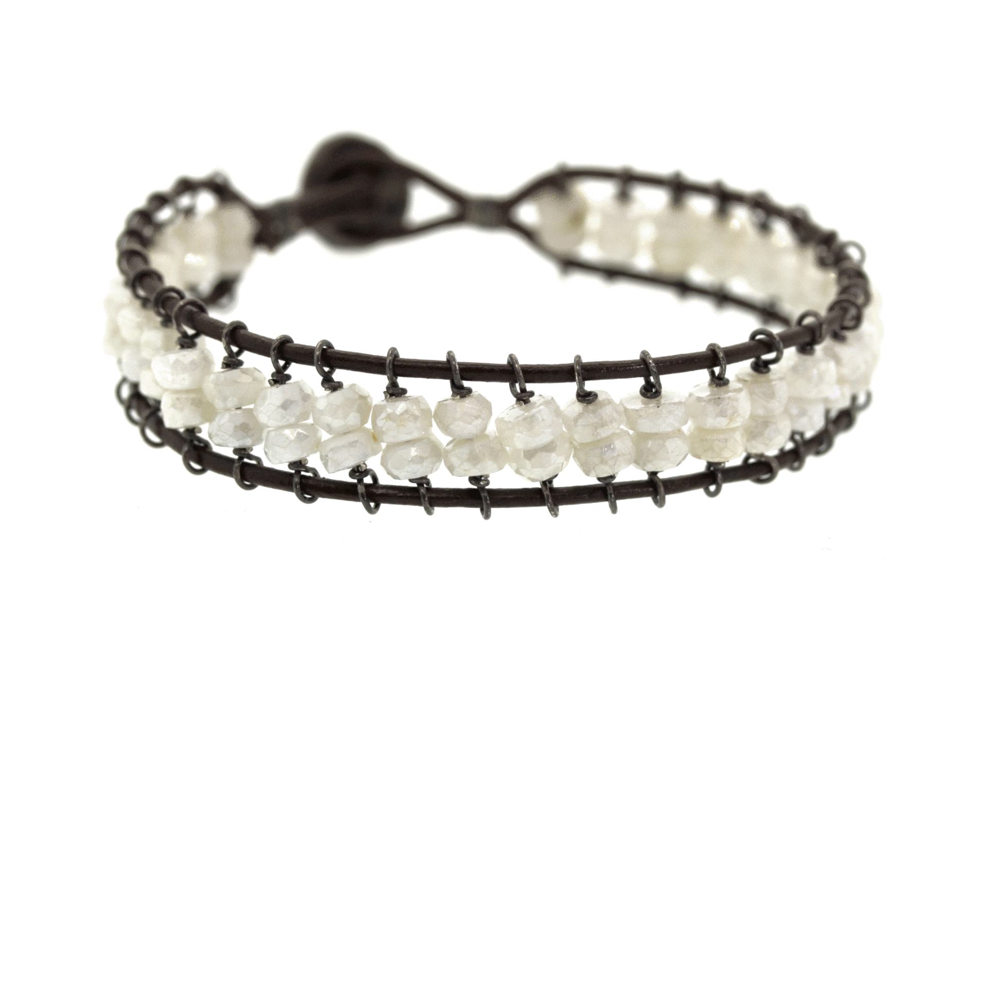 White Sapphire & Leather Bracelet - Rebecca Lankford Designs