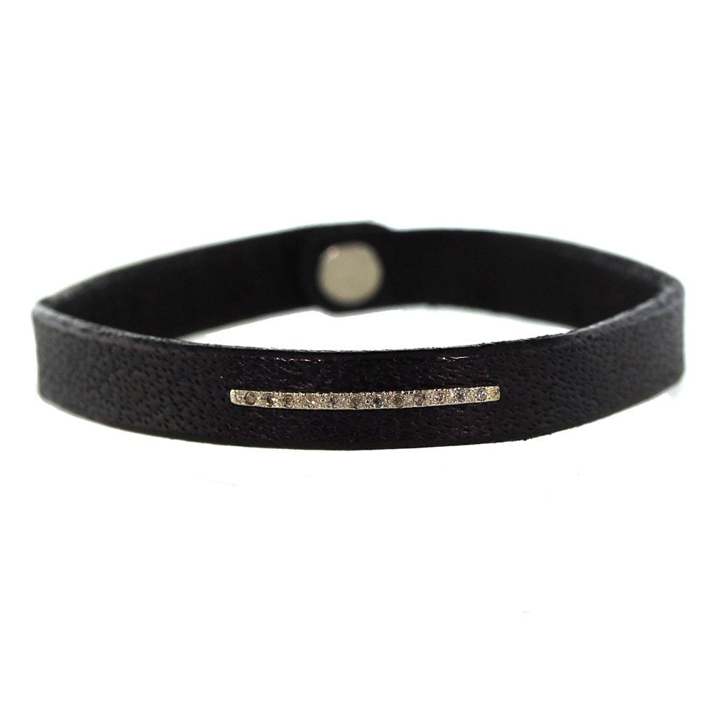 Pave Diamond Bar On Buffalo Leather - Rebecca Lankford Designs