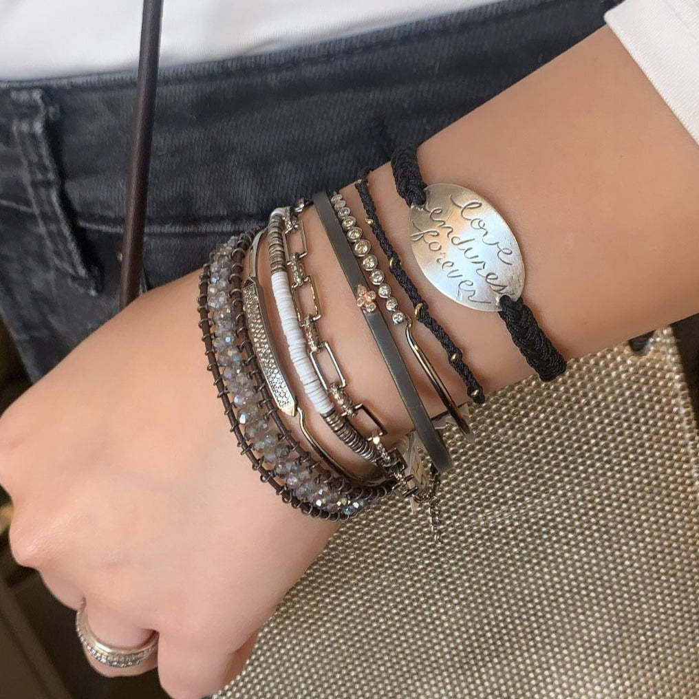 3 Row Pave Diamond Silver Bar Bracelet