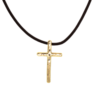 Leather Gold Latin Cross Necklace