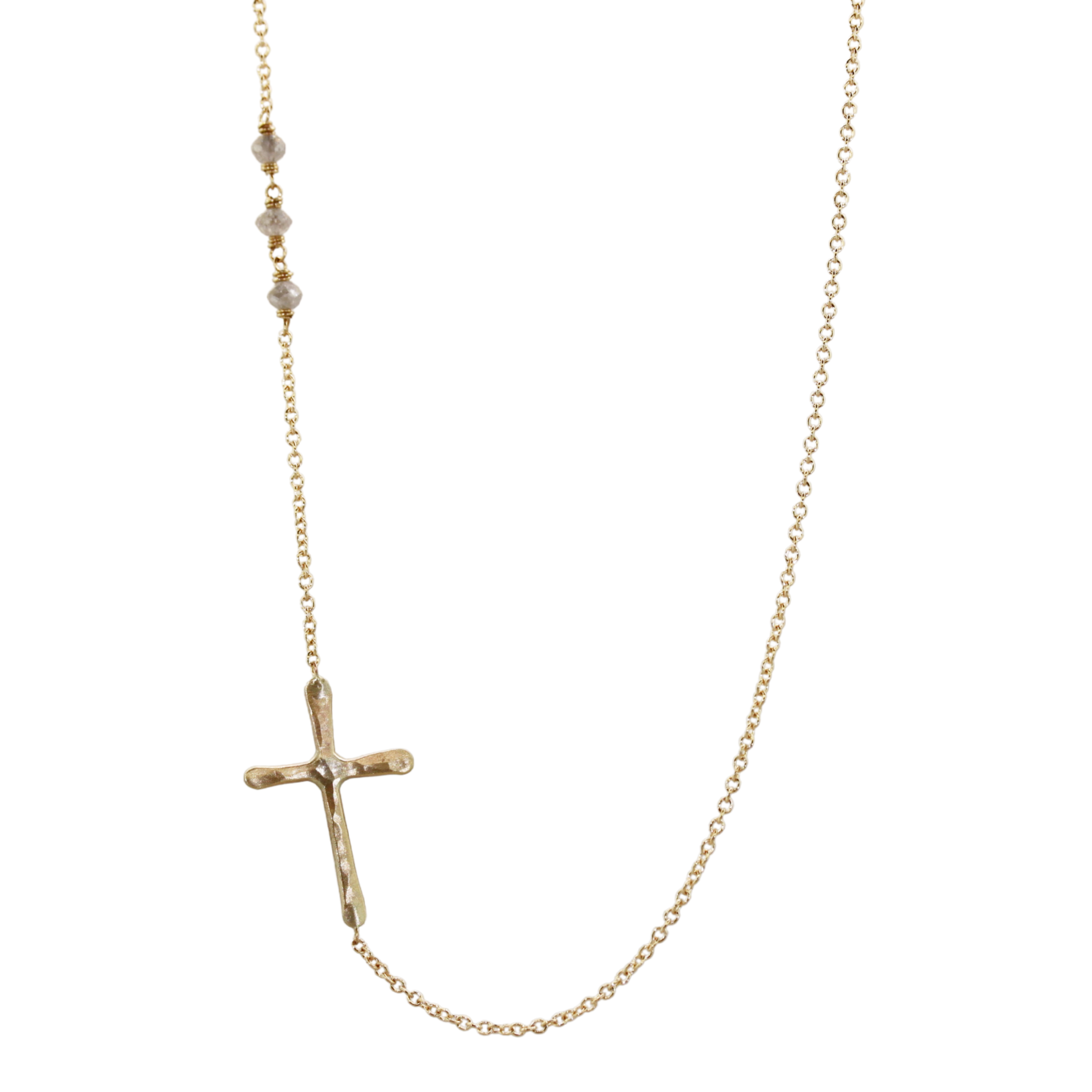 Yellow Gold & Raw Diamond Cross Necklace