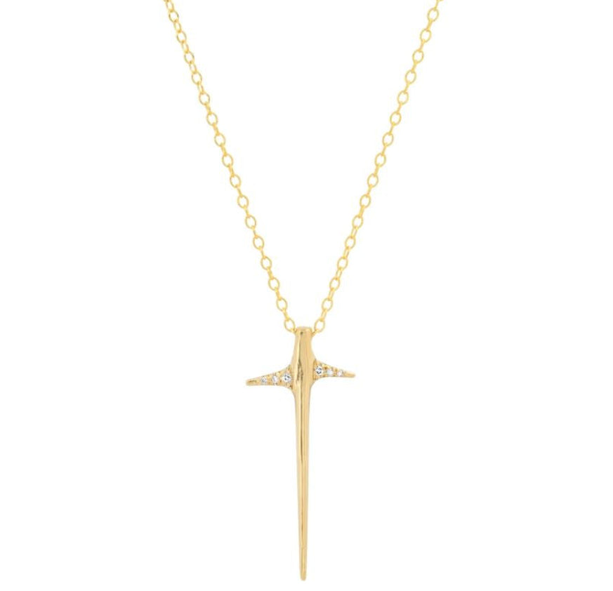 Yellow Gold Diamond Vertical Thorn Necklace - Small