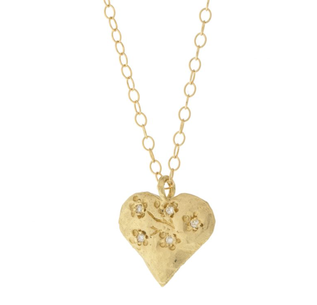 Cherry Blossom Diamond Heart Necklace
