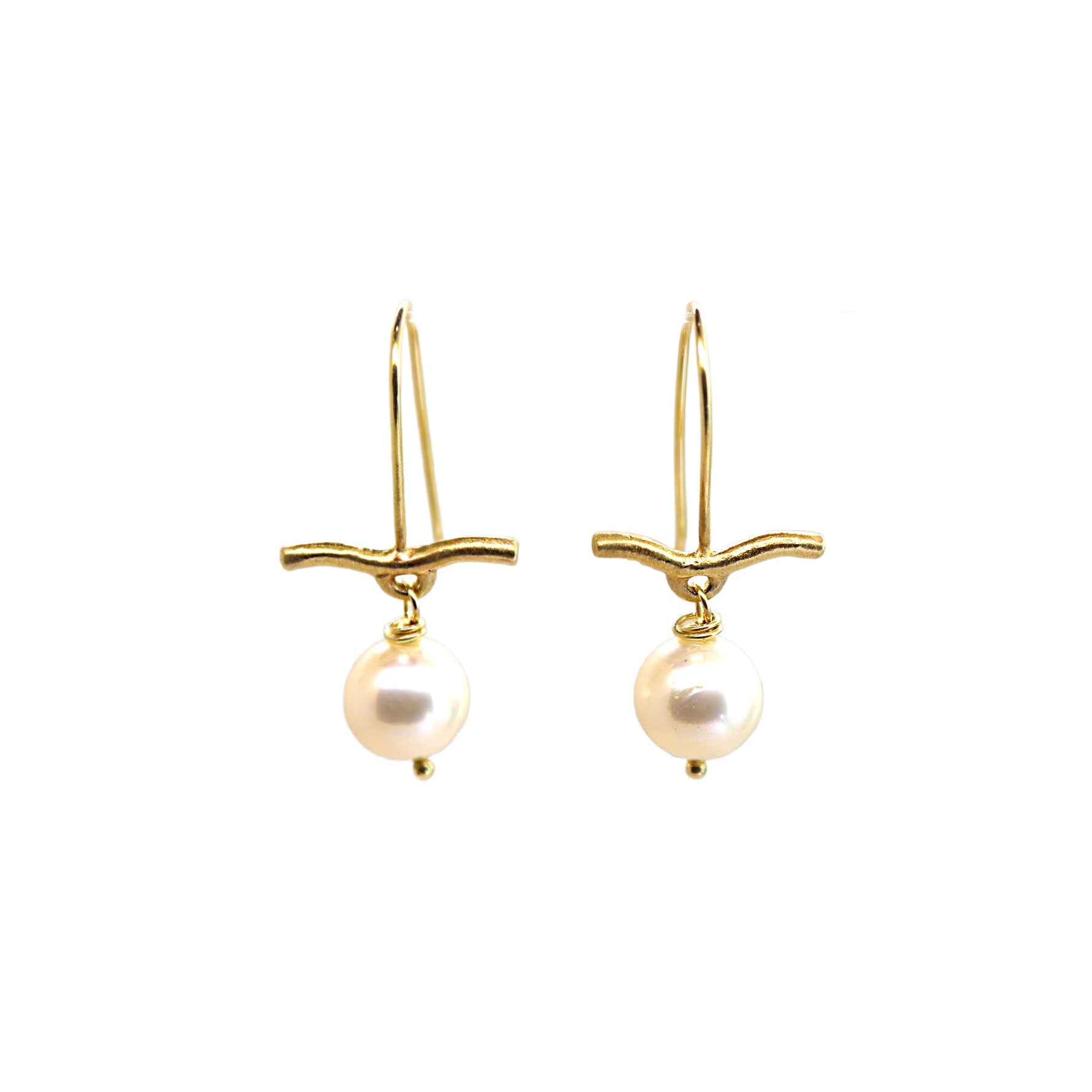 Gold Bar & Pearl Earrings