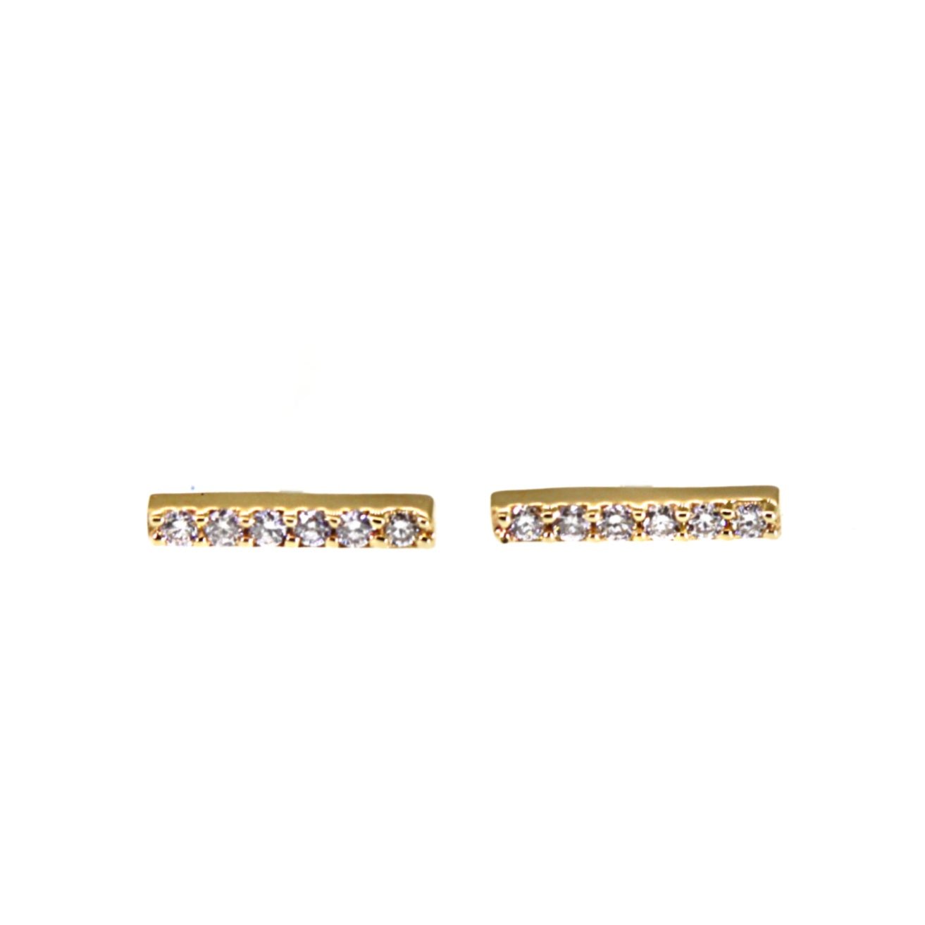 Mini Pave Diamond Yellow Gold Bar Studs