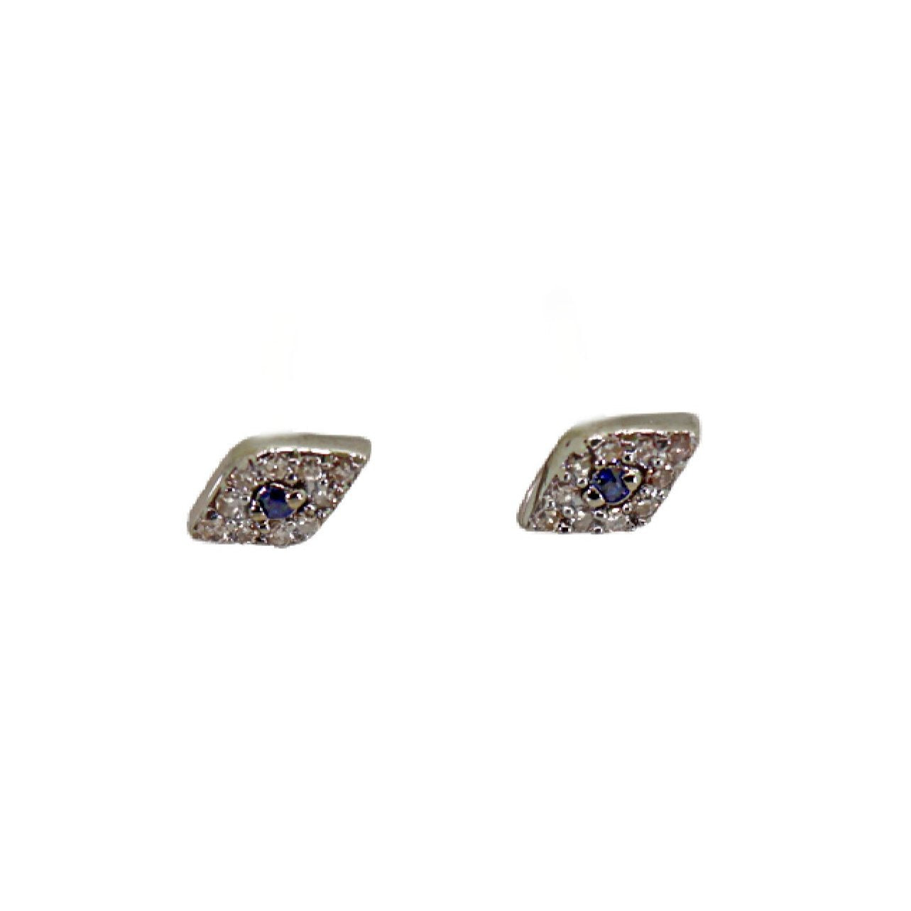 Blue Sapphire & Diamond Evil Eye Silver Studs