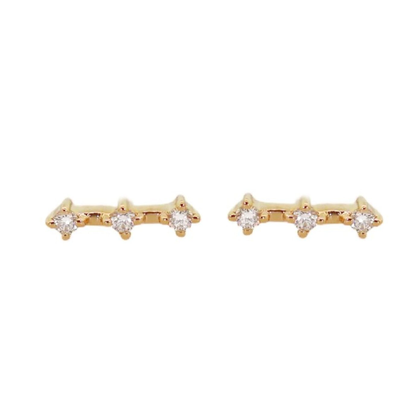 3 Diamond Bar Stud Earrings