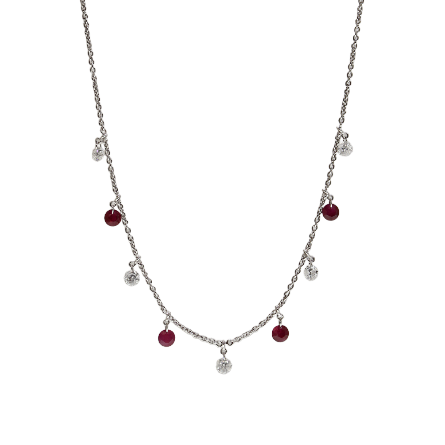 White Gold Drilled Diamond & Ruby Necklace