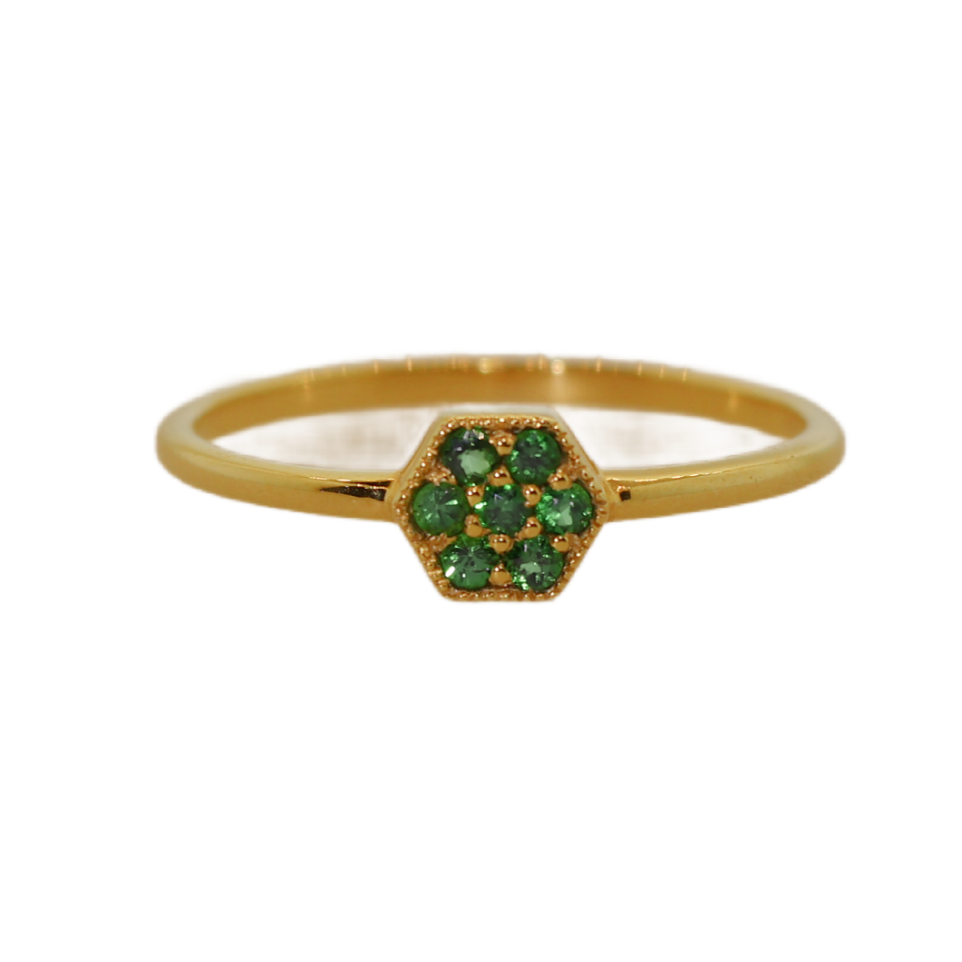 Yellow Gold Green Garnet Ring