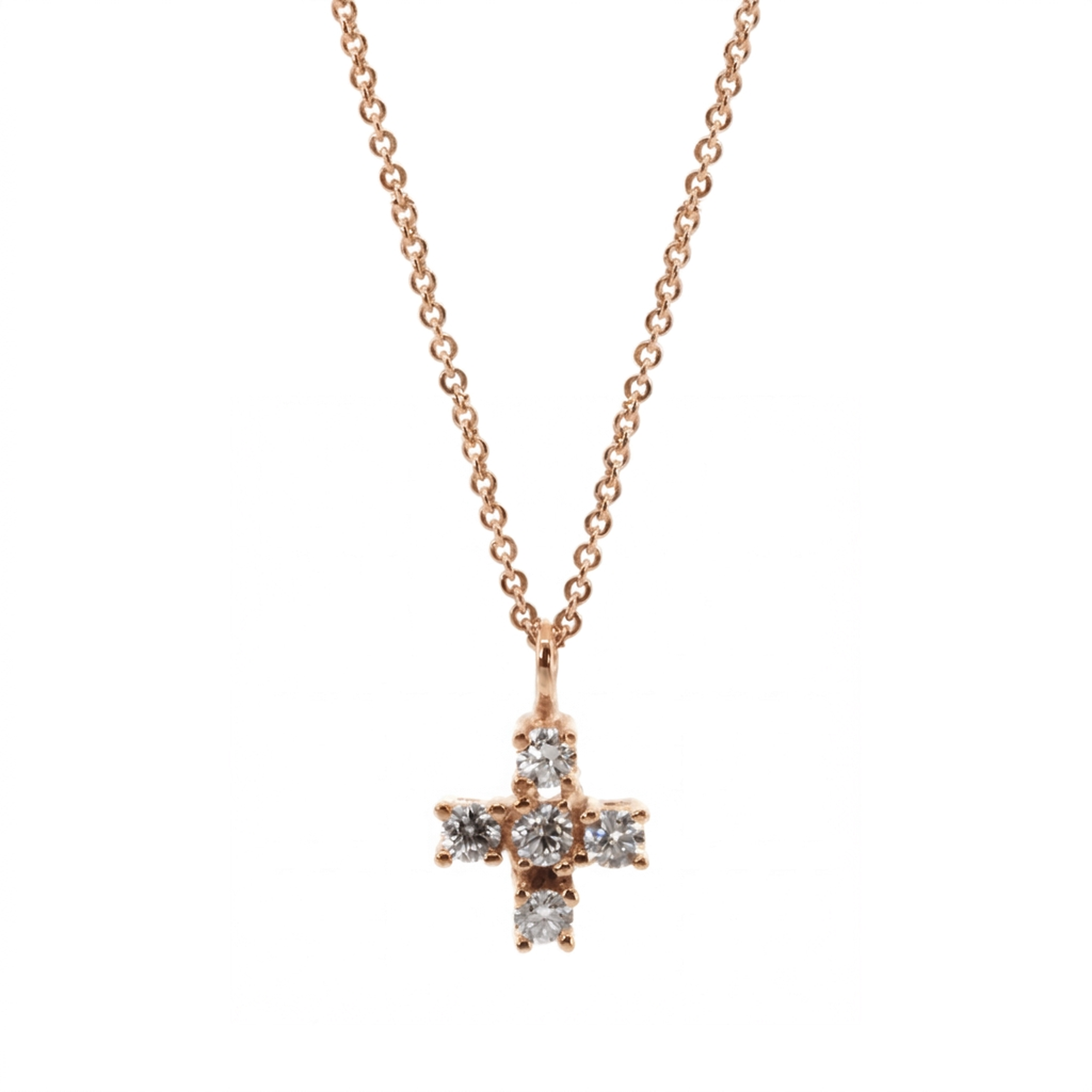 Rose Gold Classic Diamond Cross Necklace